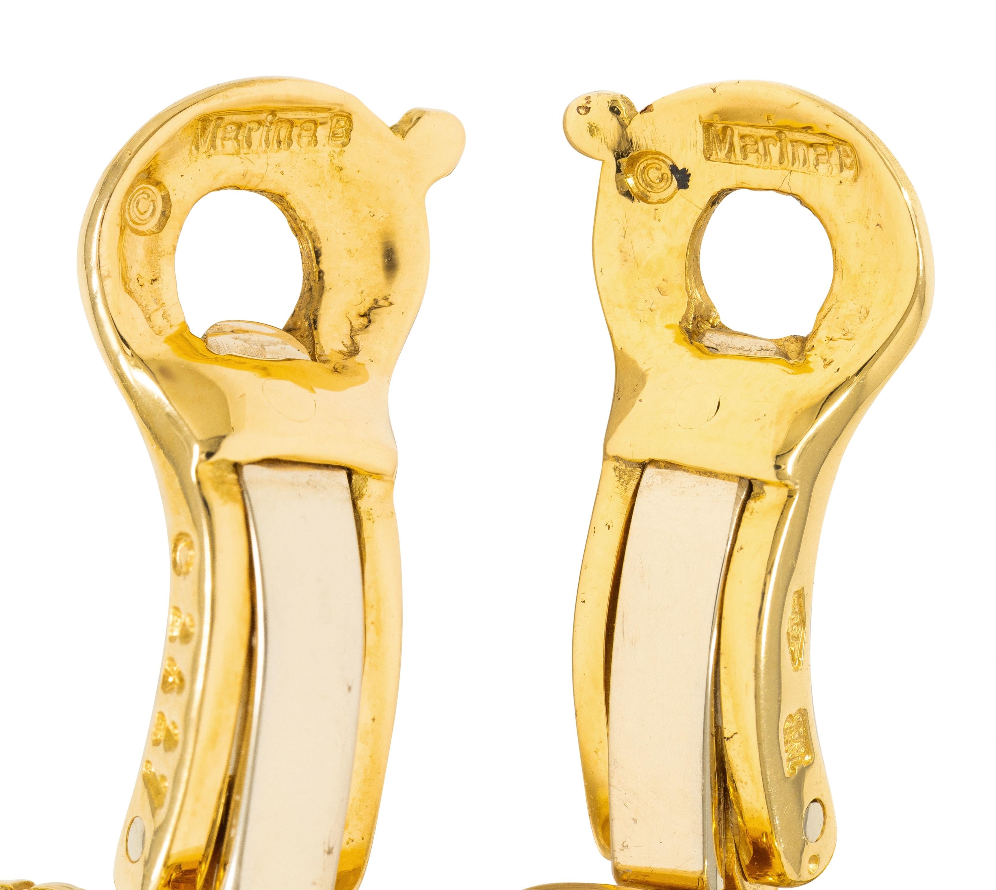 Marina B. 1990s 18 Karat Gold Wavy Vintage Milano-Karen J-Hoop Ear-Clip Earrings