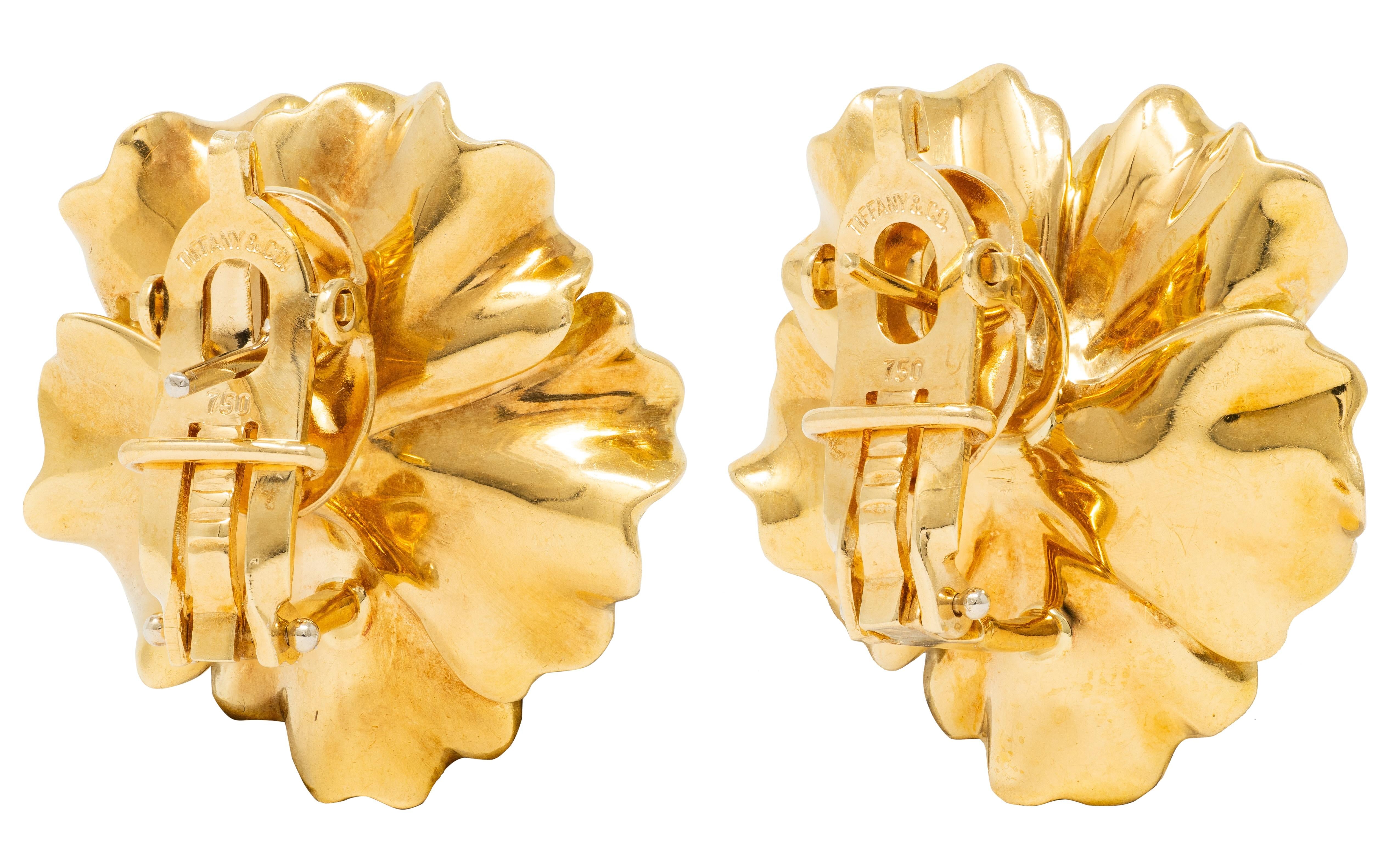 Tiffany & Co. Diamond 18 Karat Yellow Gold Vintage Alpine Rose Flower Earrings