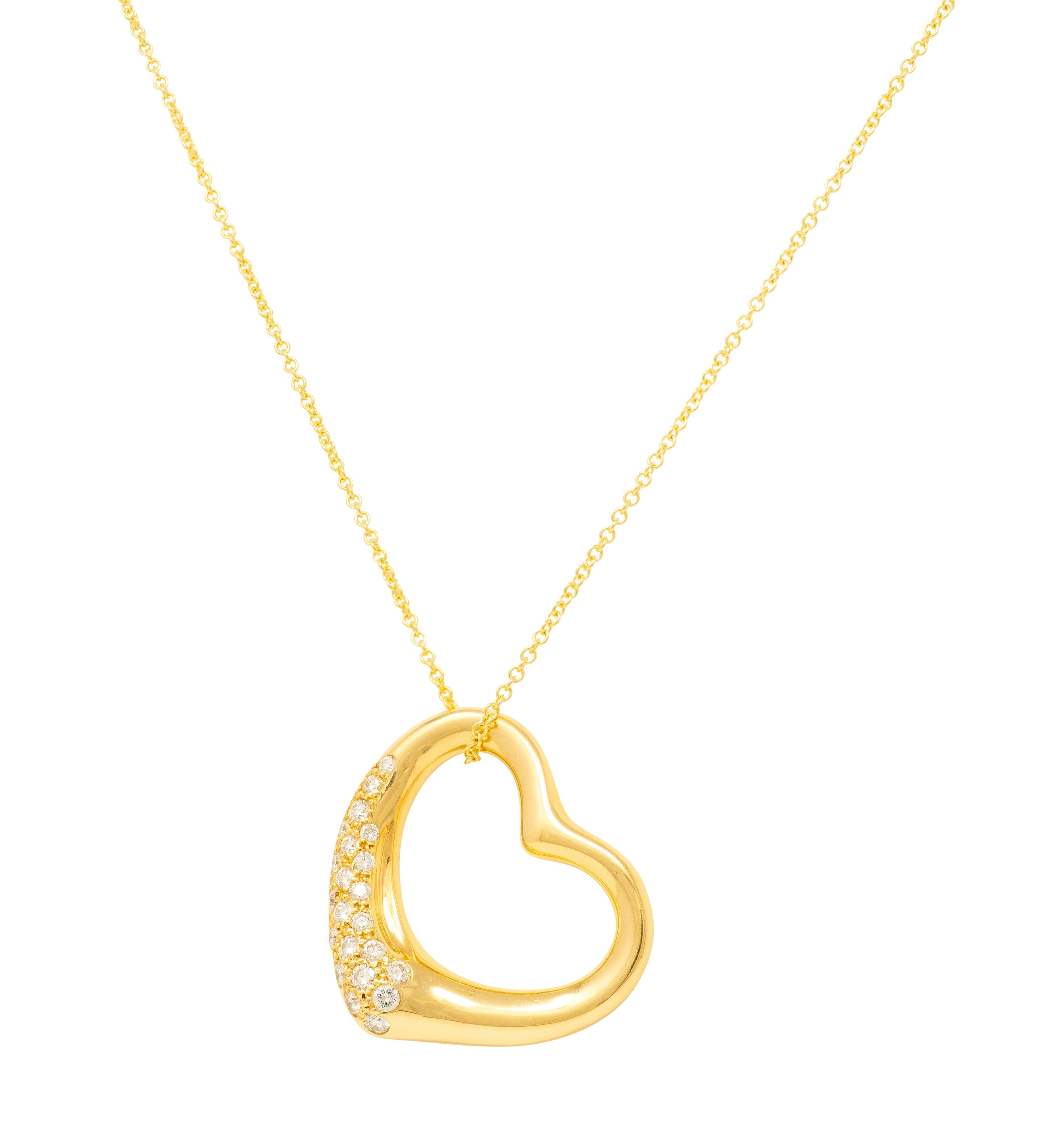 Tiffany & Co. Elsa Peretti Diamond 18K Gold Open Heart Pendant Necklace