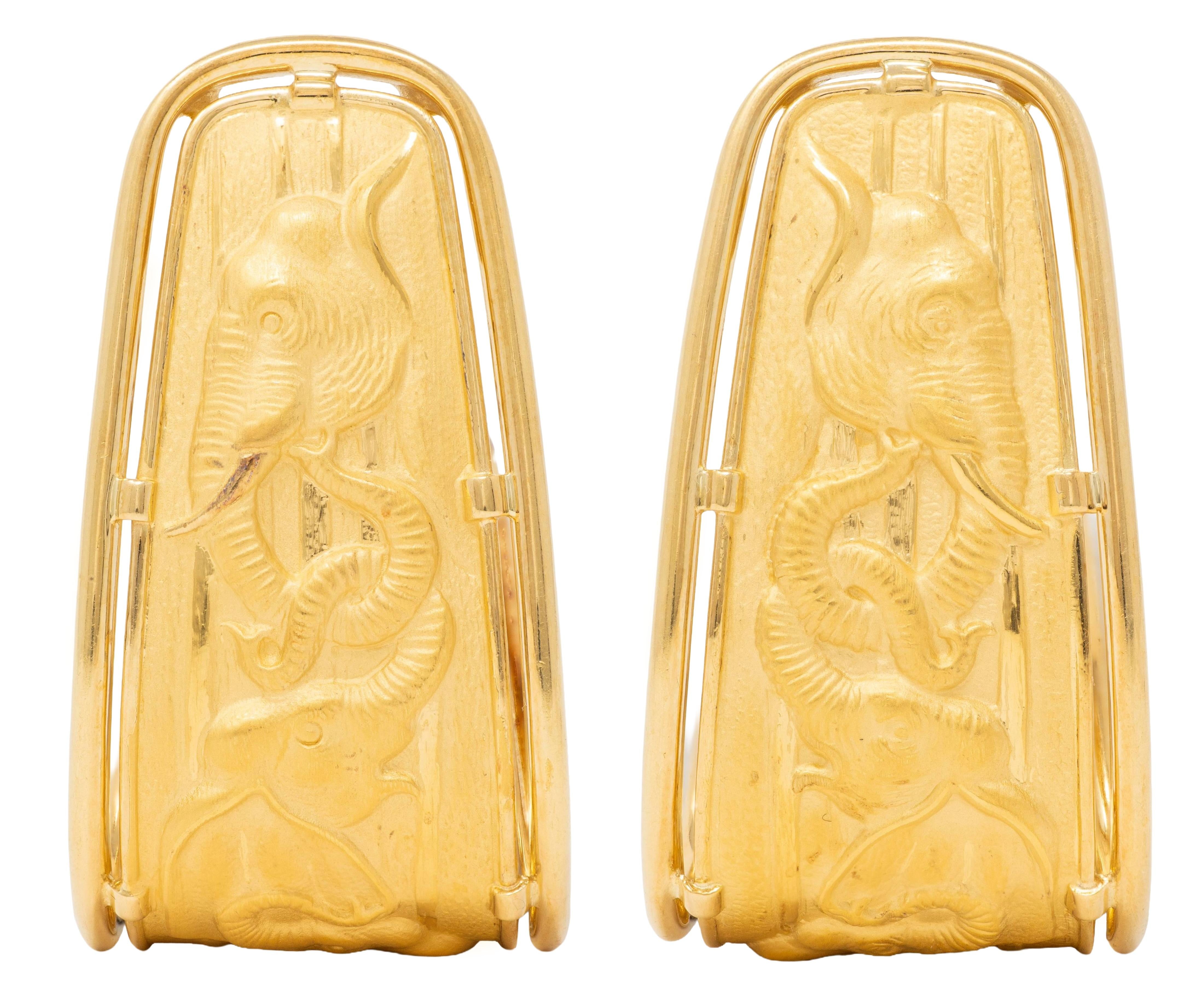 Carrera y Carrera 1990's 18 Karat Yellow Gold Vintage Elephant Animal Earrings