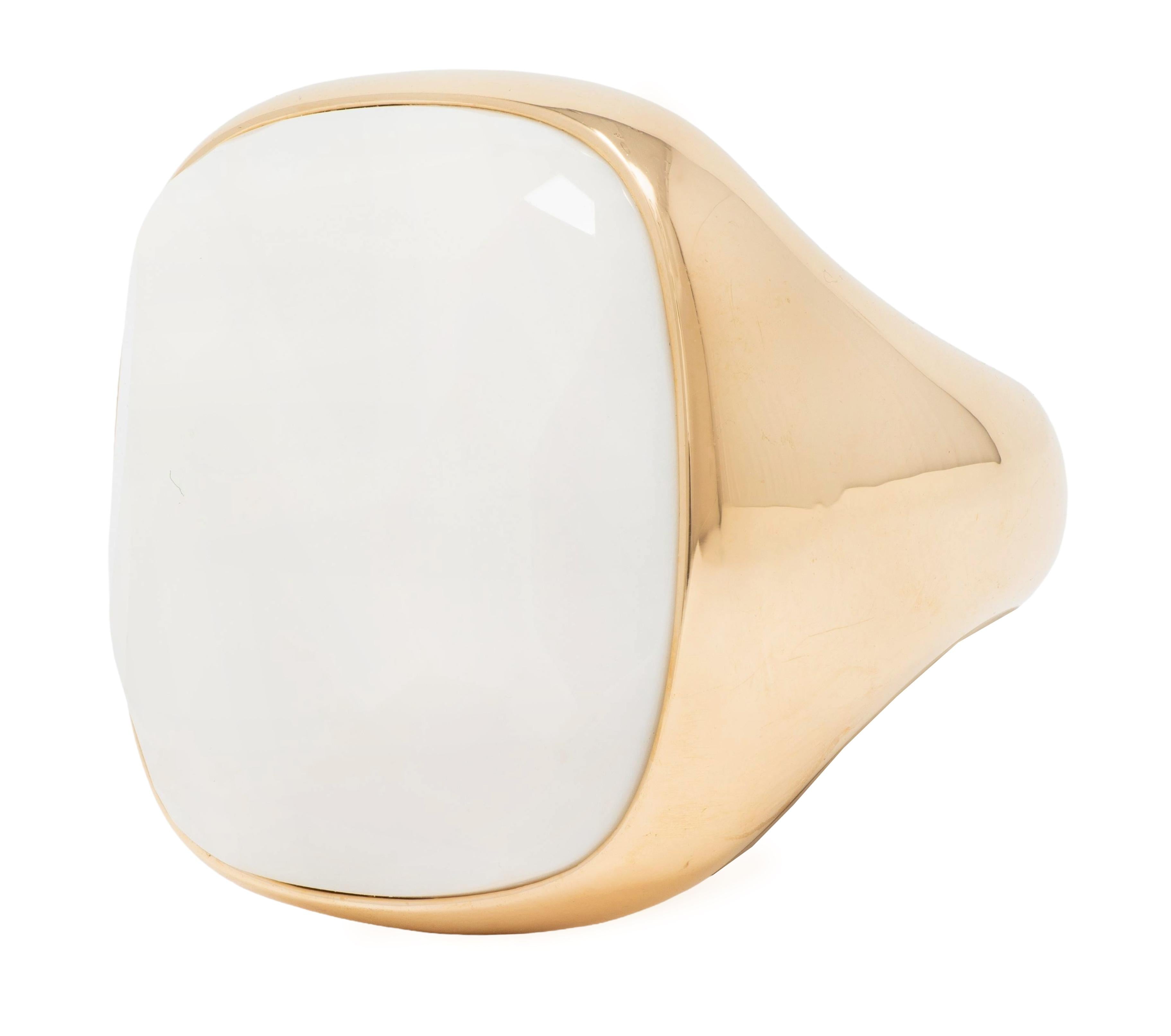 Pomellato Contemporary White Chalcedony 18K Yellow Gold Faceted Cocktail Ring