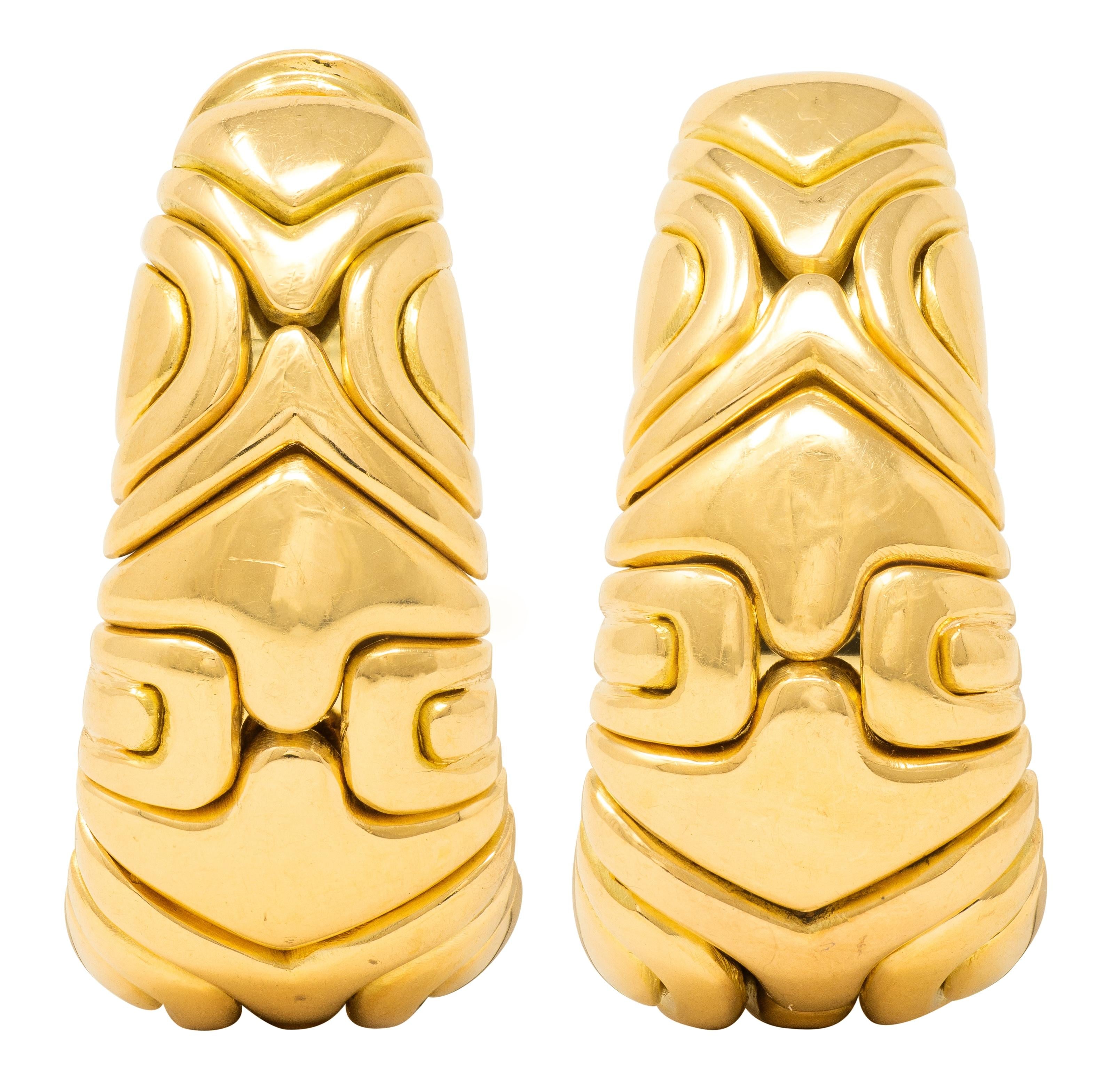 Bulgari 1988 18 Karat Yellow Gold Vintage Alveare J-Hoop Earrings