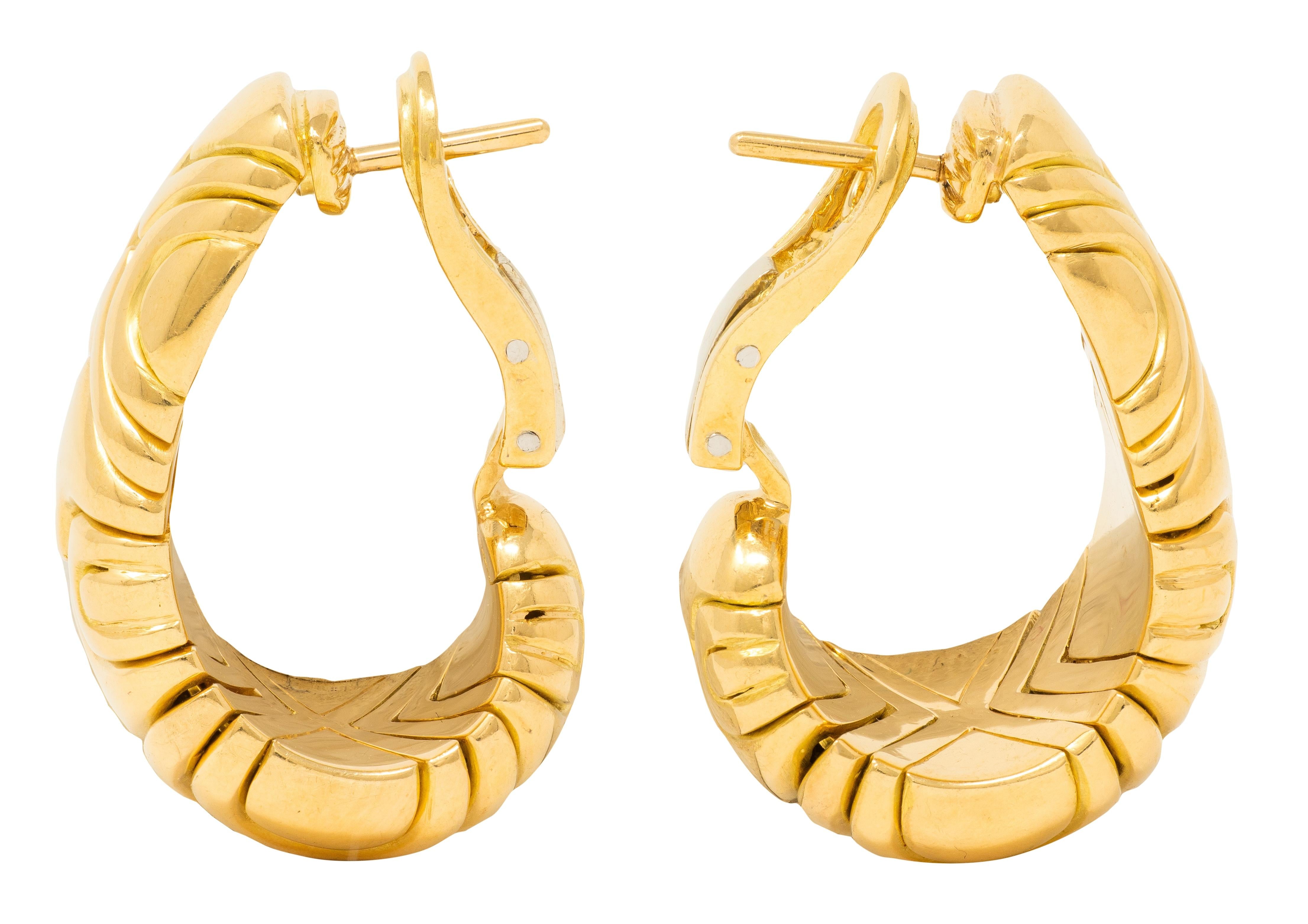 Bulgari 1988 18 Karat Yellow Gold Vintage Alveare J-Hoop Earrings