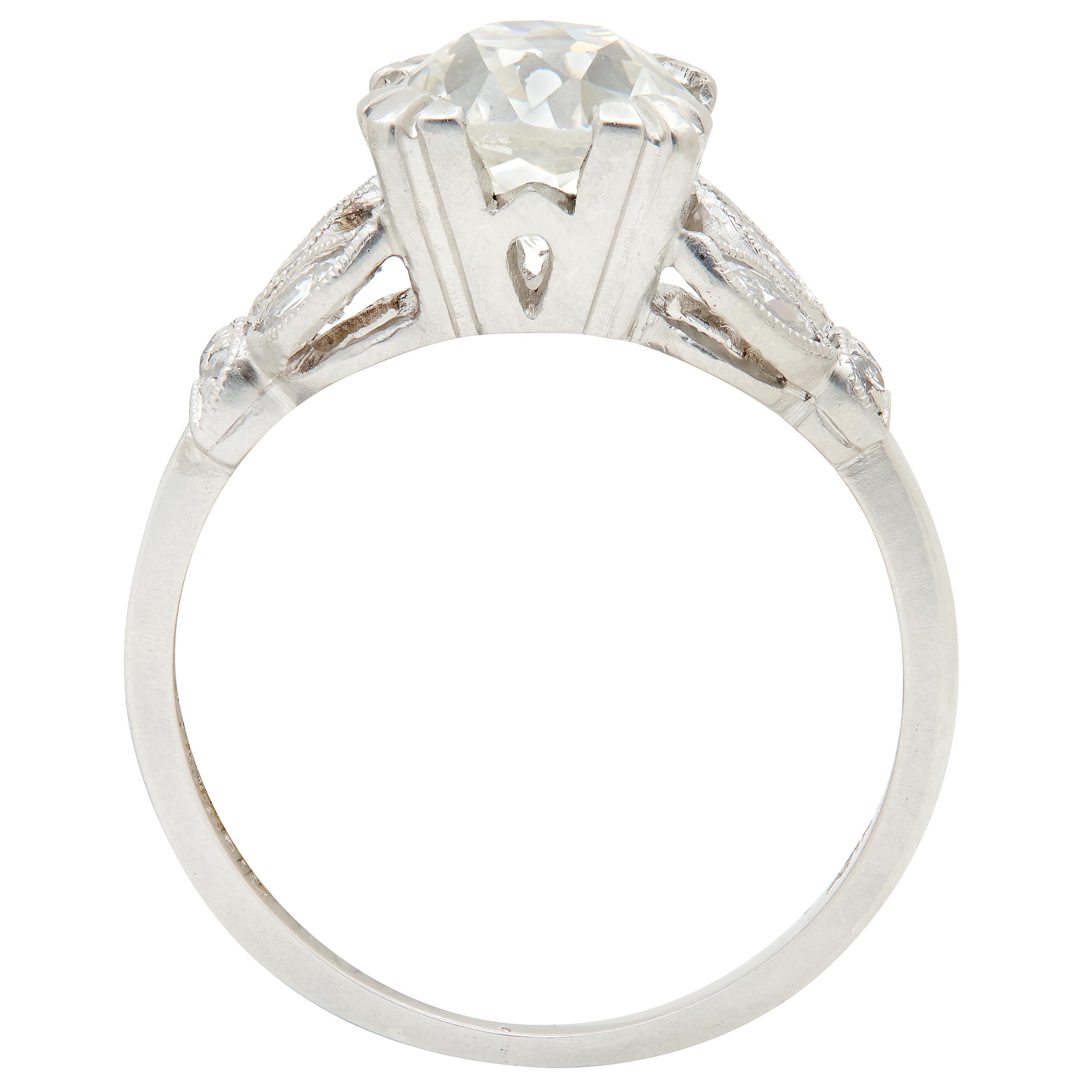 Art Deco 1930's 1.63 CTW Old European Cut Diamond Platinum Lotus Engagement Ring