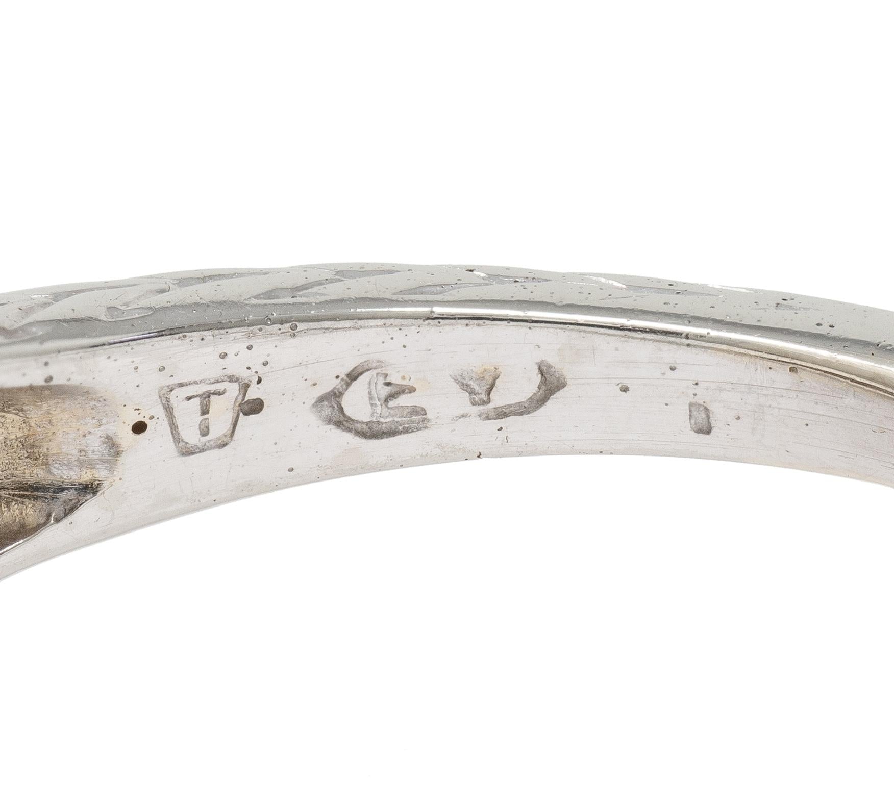 Art Deco 0.88 CTW European Diamond 18K White Gold Vintage Scroll Engagement Ring