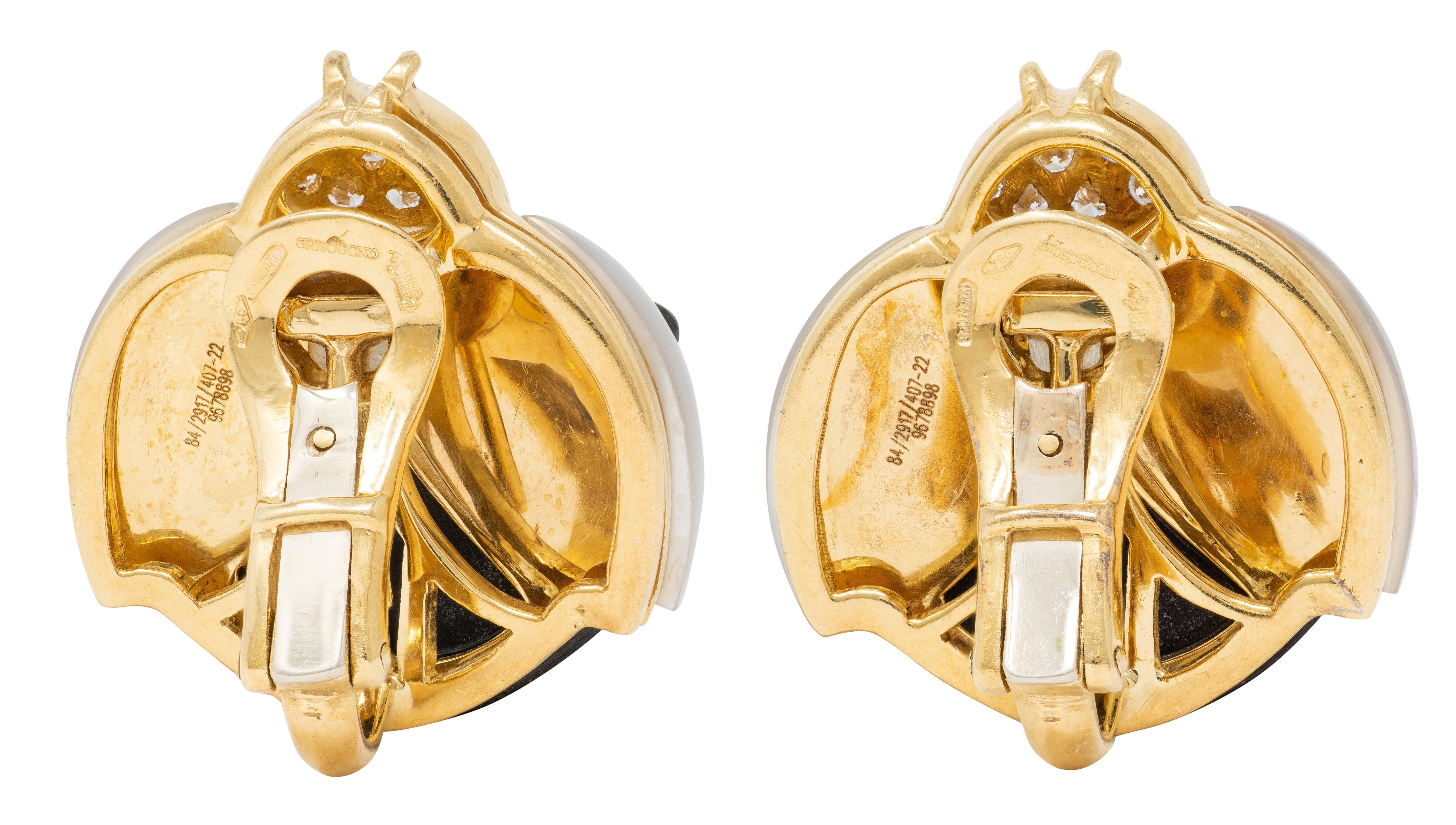 Grisogono 1990s Diamond Onyx Mother-Of-Pearl 18K Gold Vintage Lady Bug Earrings