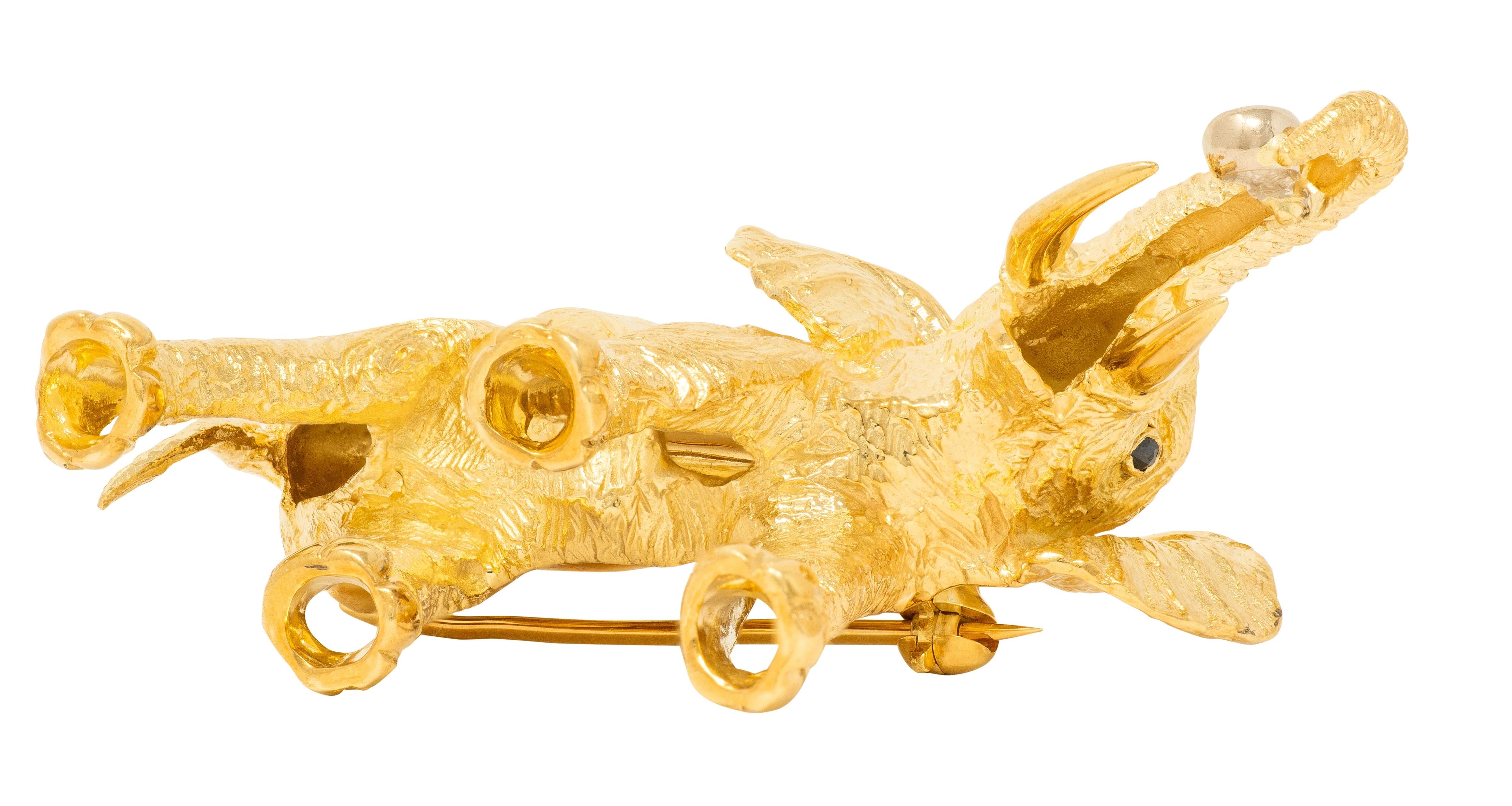 Tiffany & Co. 1996 Diamond Sapphire 18 Karat Yellow Gold Vintage Elephant Brooch