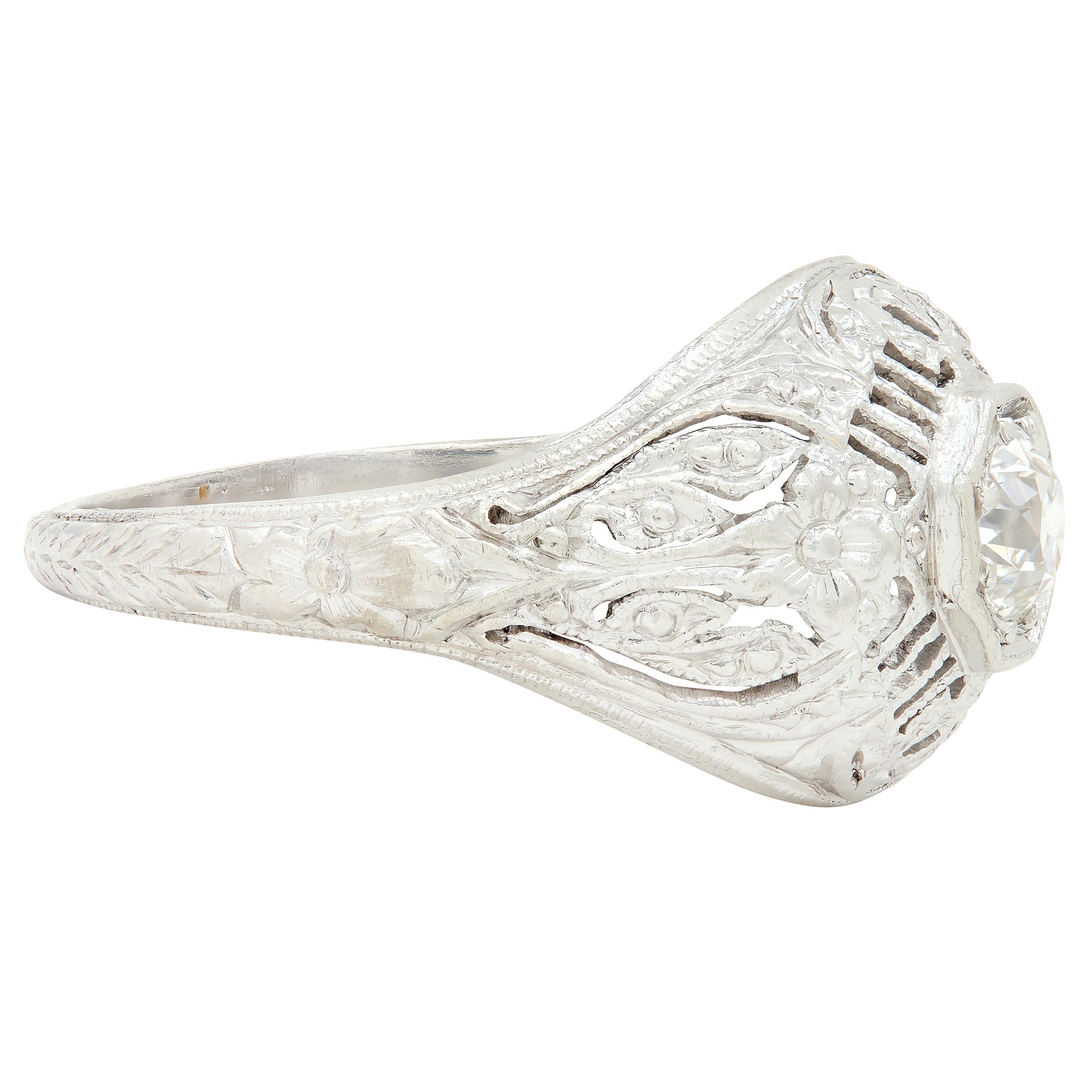 Edwardian Old European Diamond Platinum Orange Blossom Antique Engagement Ring