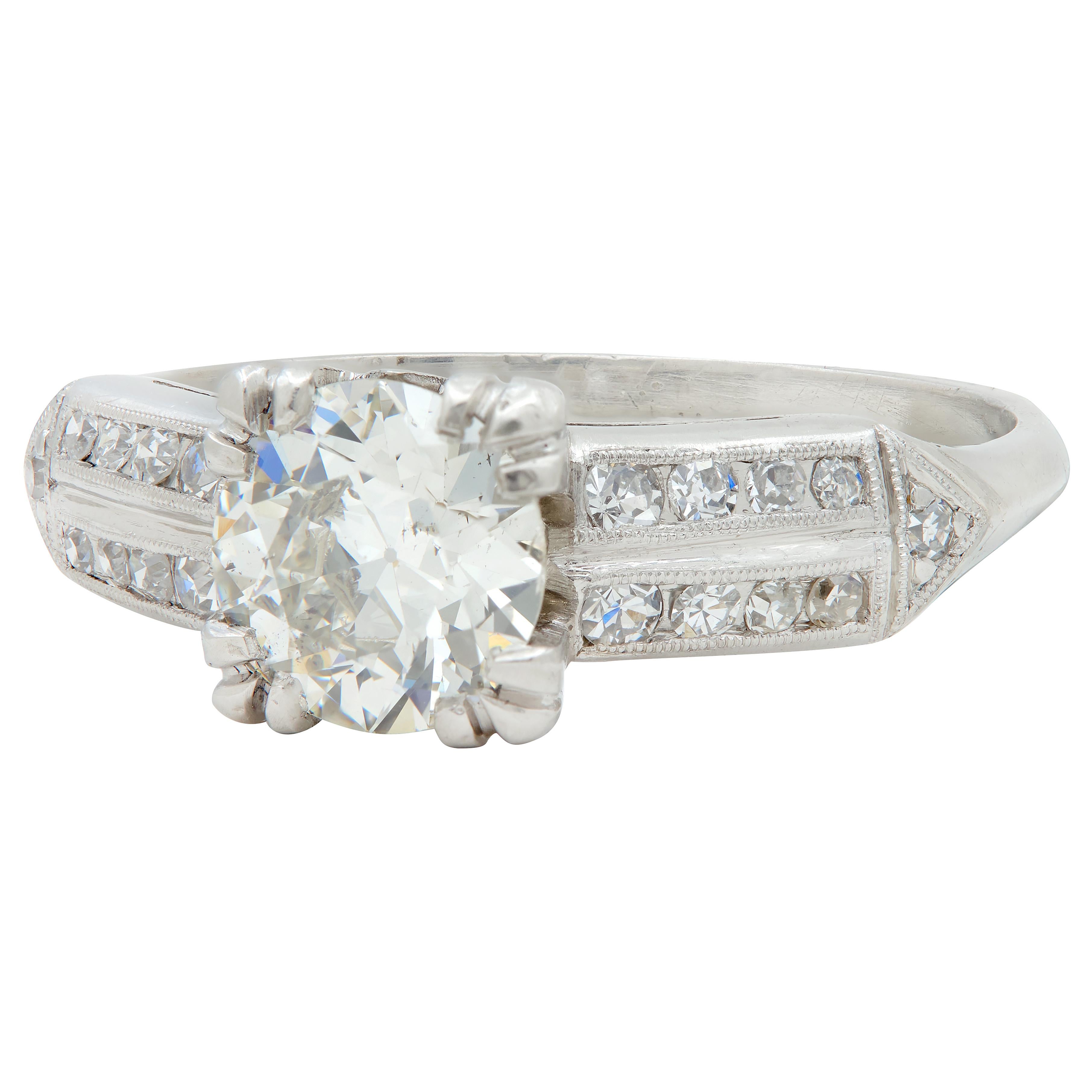 Mid-Century Old European Cut Diamond Platinum Arrow Vintage Engagement Ring GIA