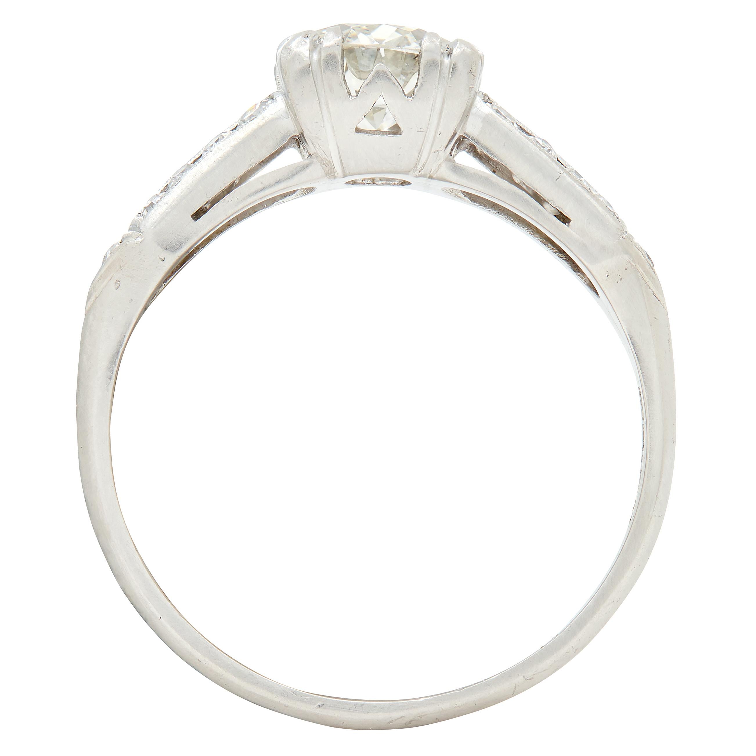 Mid-Century Old European Cut Diamond Platinum Arrow Vintage Engagement Ring GIA