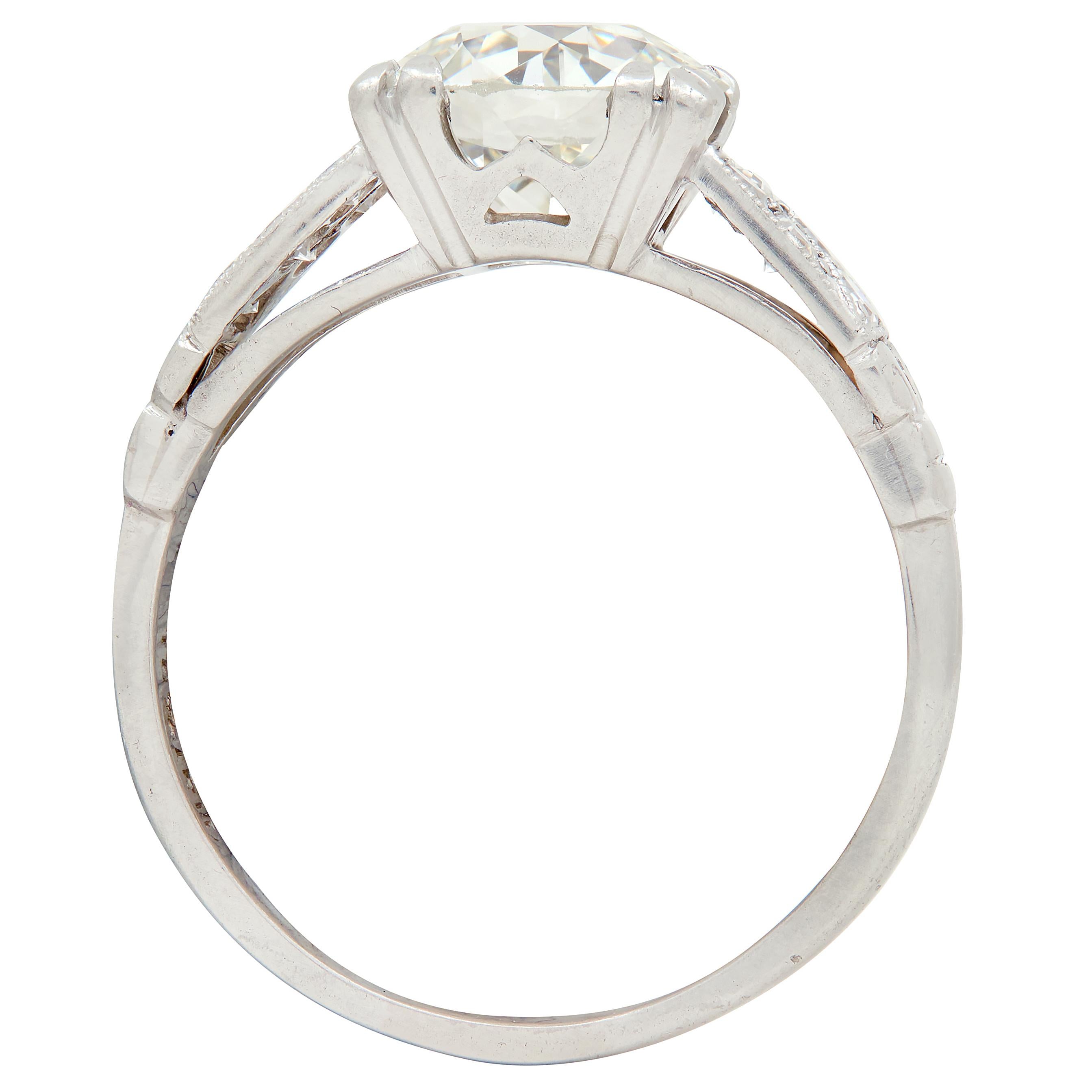 Art Deco 1.84 CTW Diamond Platinum Vintage Scrolling Column Engagement Ring GIA