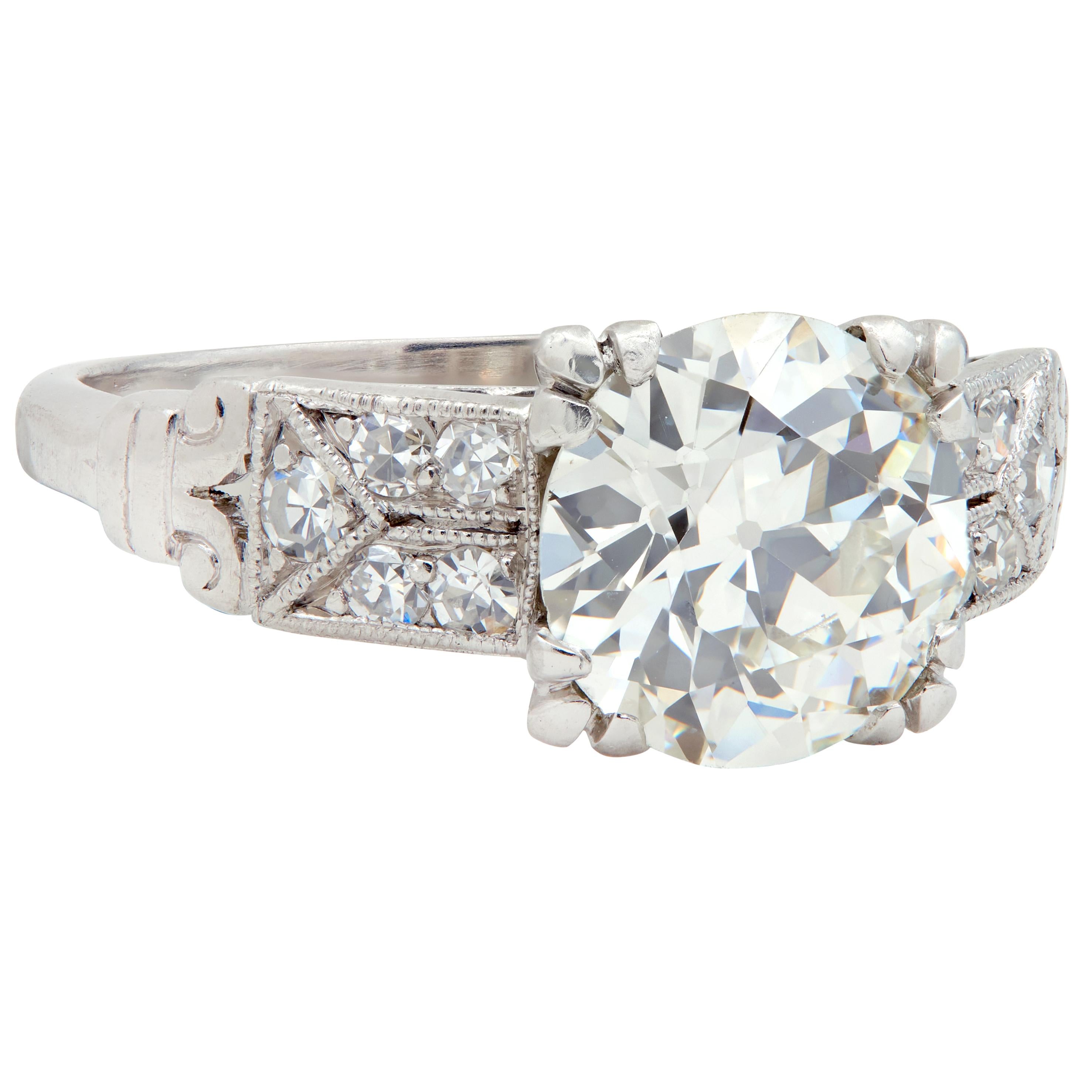 Art Deco 1.84 CTW Diamond Platinum Vintage Scrolling Column Engagement Ring GIA