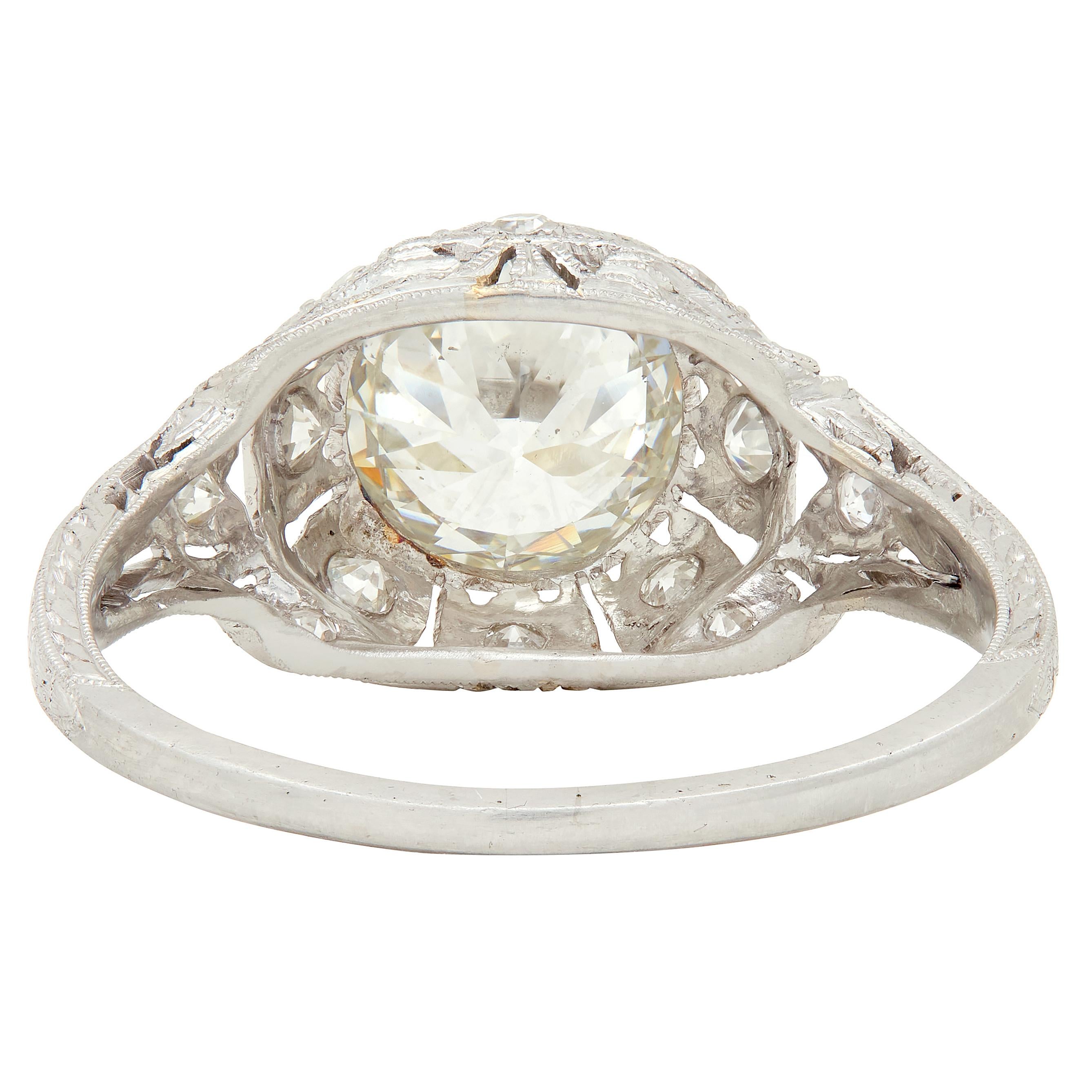 Art Deco Old European Cut Diamond Platinum Tulip Vintage Engagement Ring