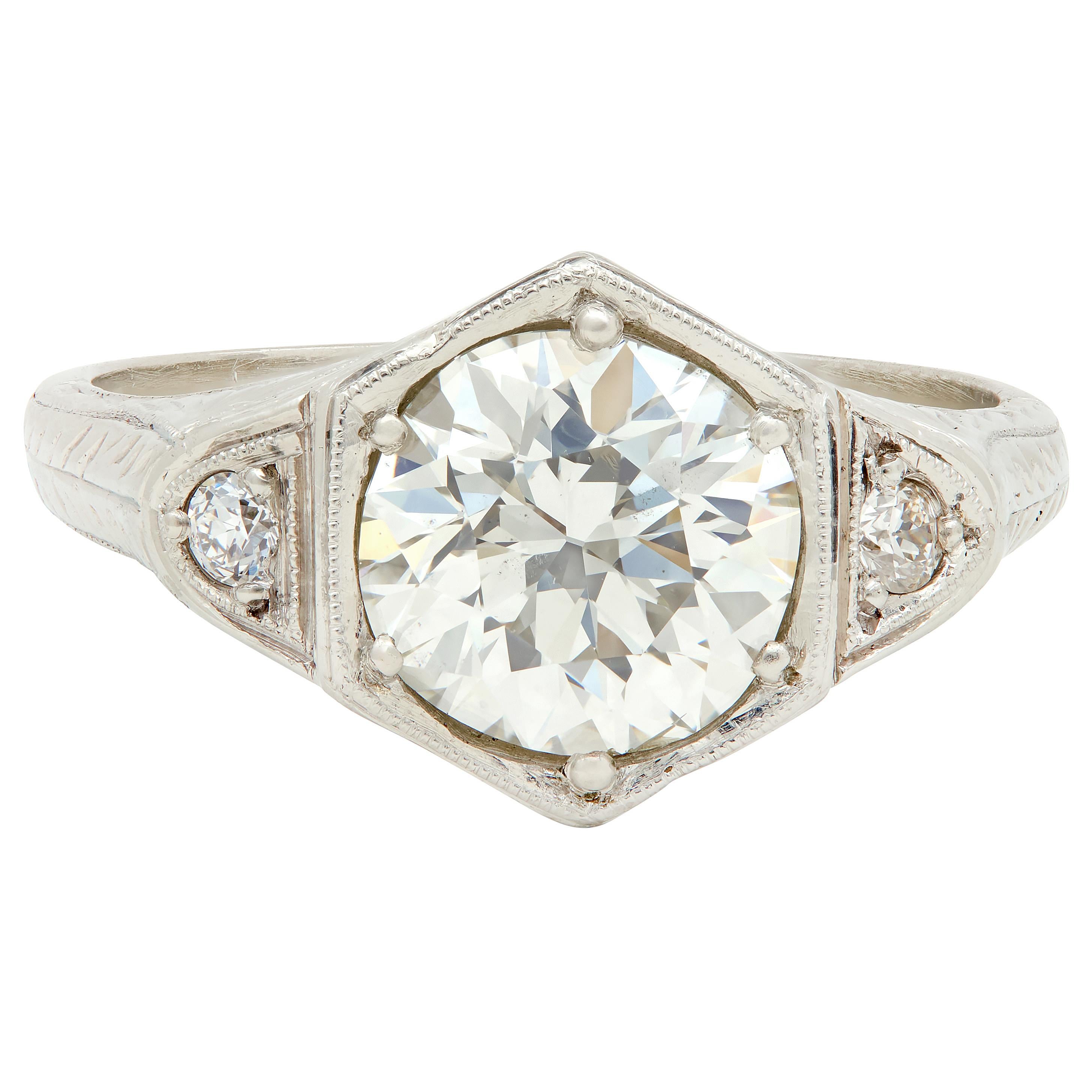 Art Deco Old European Cut Diamond 14K Gold Wheat Vintage Engagement Ring