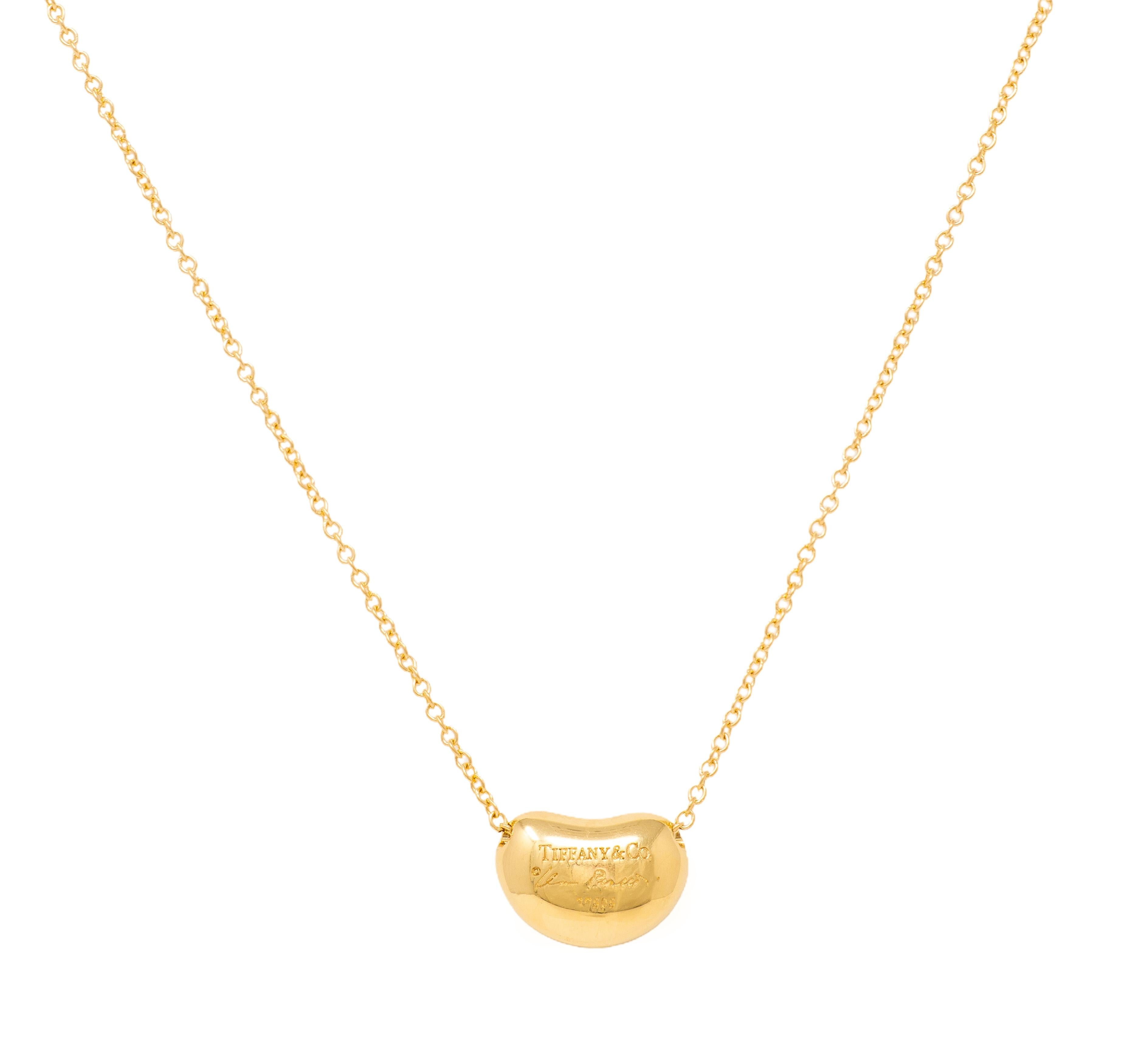Elsa Peretti Tiffany & Co. 1990's 18 Karat Yellow Gold Bean Pendant Necklace