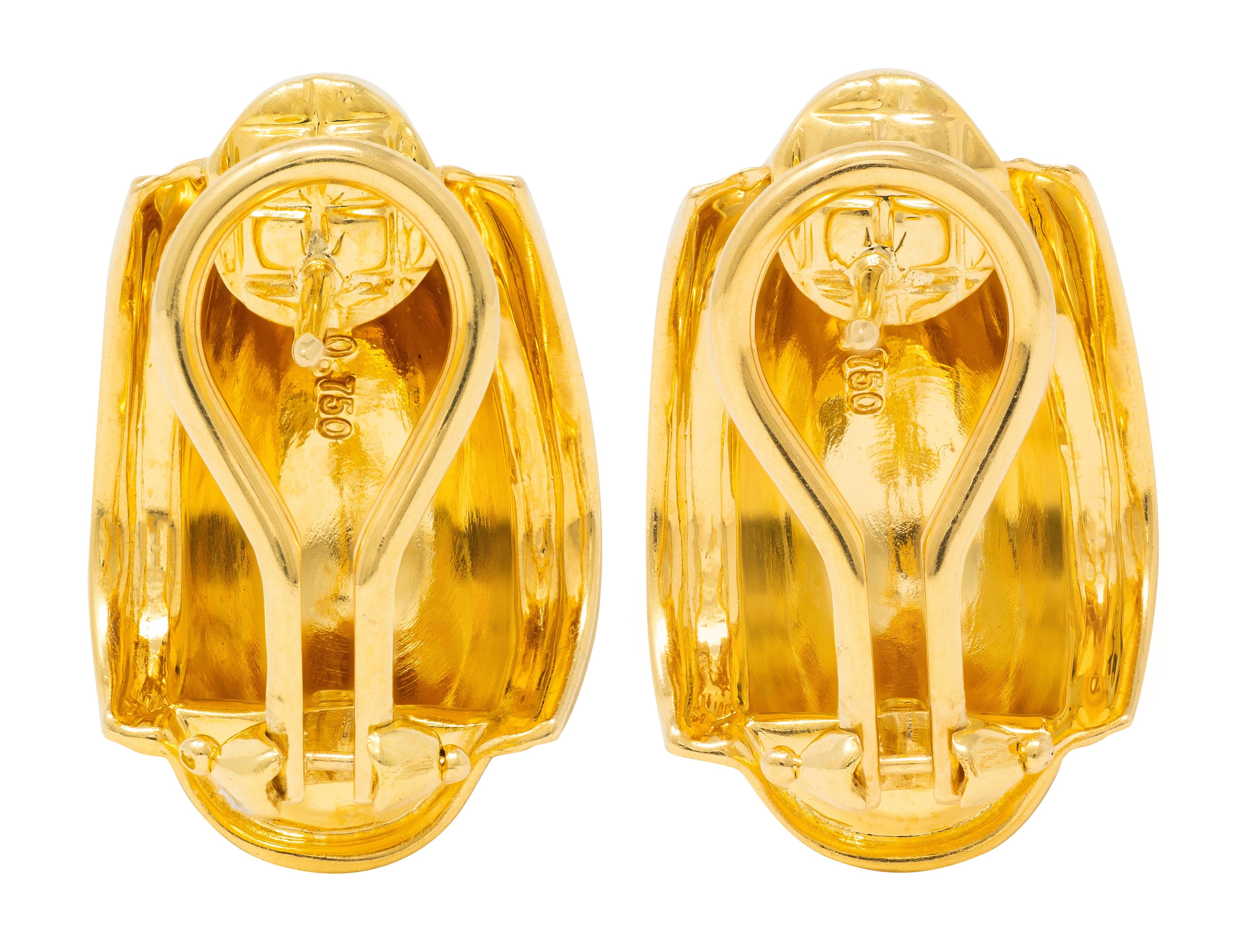 Tiffany & Co. Paloma Picasso 1980's 18K Yellow Gold J-Hoop Ear-Clip Earrings