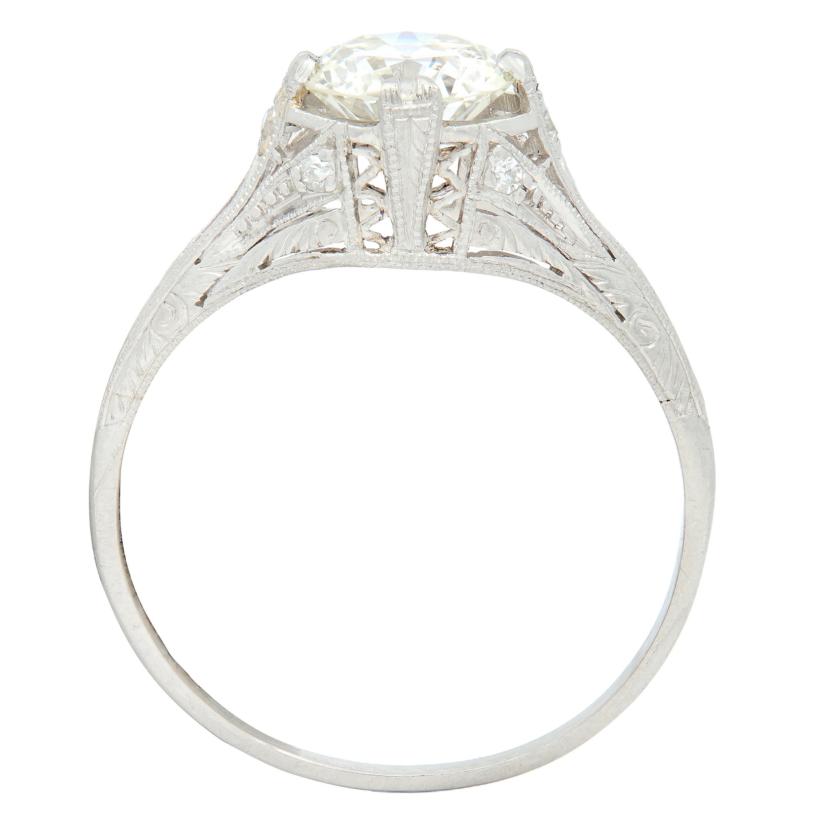 Art Deco 1.26 CTW Old European Cut Diamond Platinum Vintage Engagement Ring