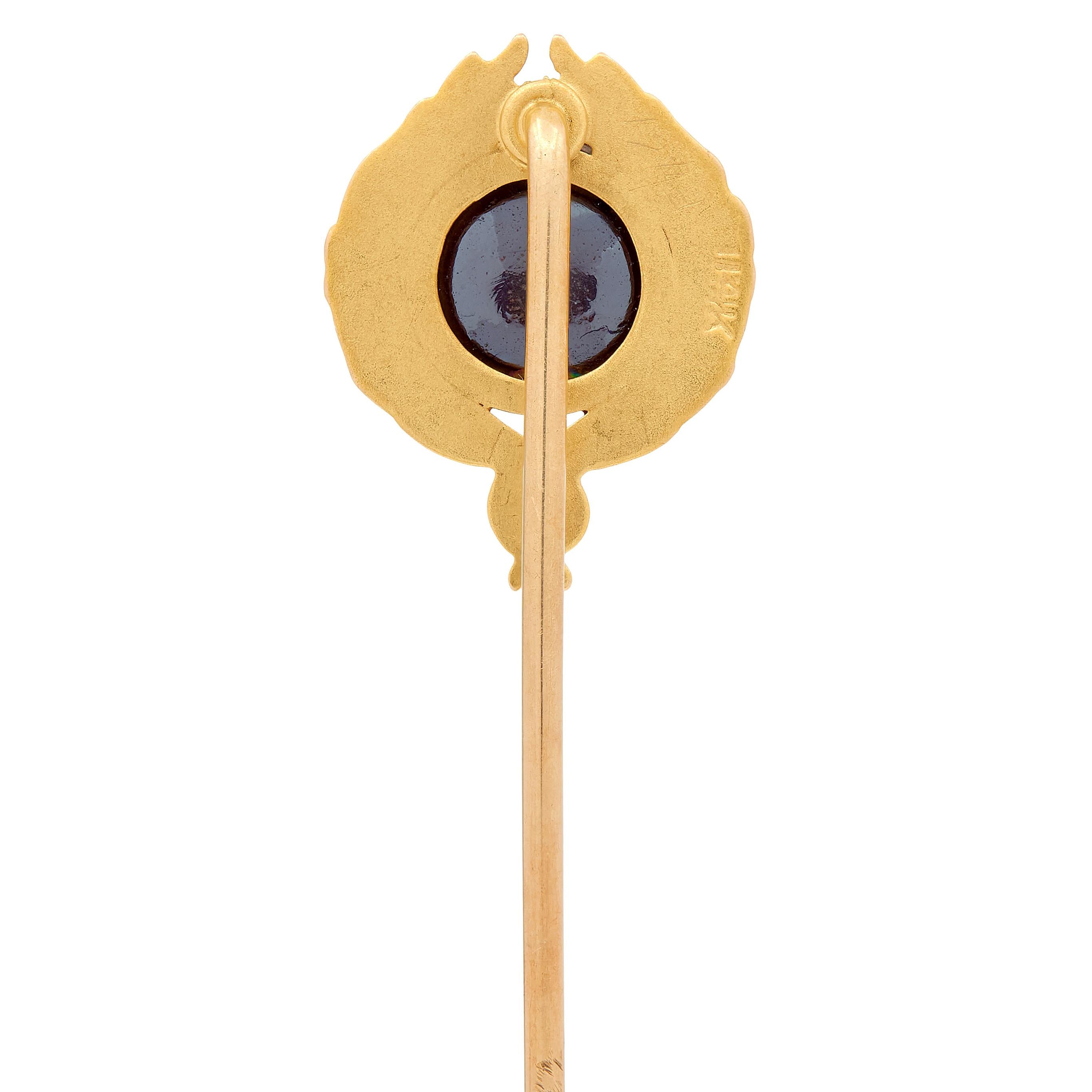 Late Victorian Opal Pearl 14 Karat Yellow Gold Antique Laurel Stickpin