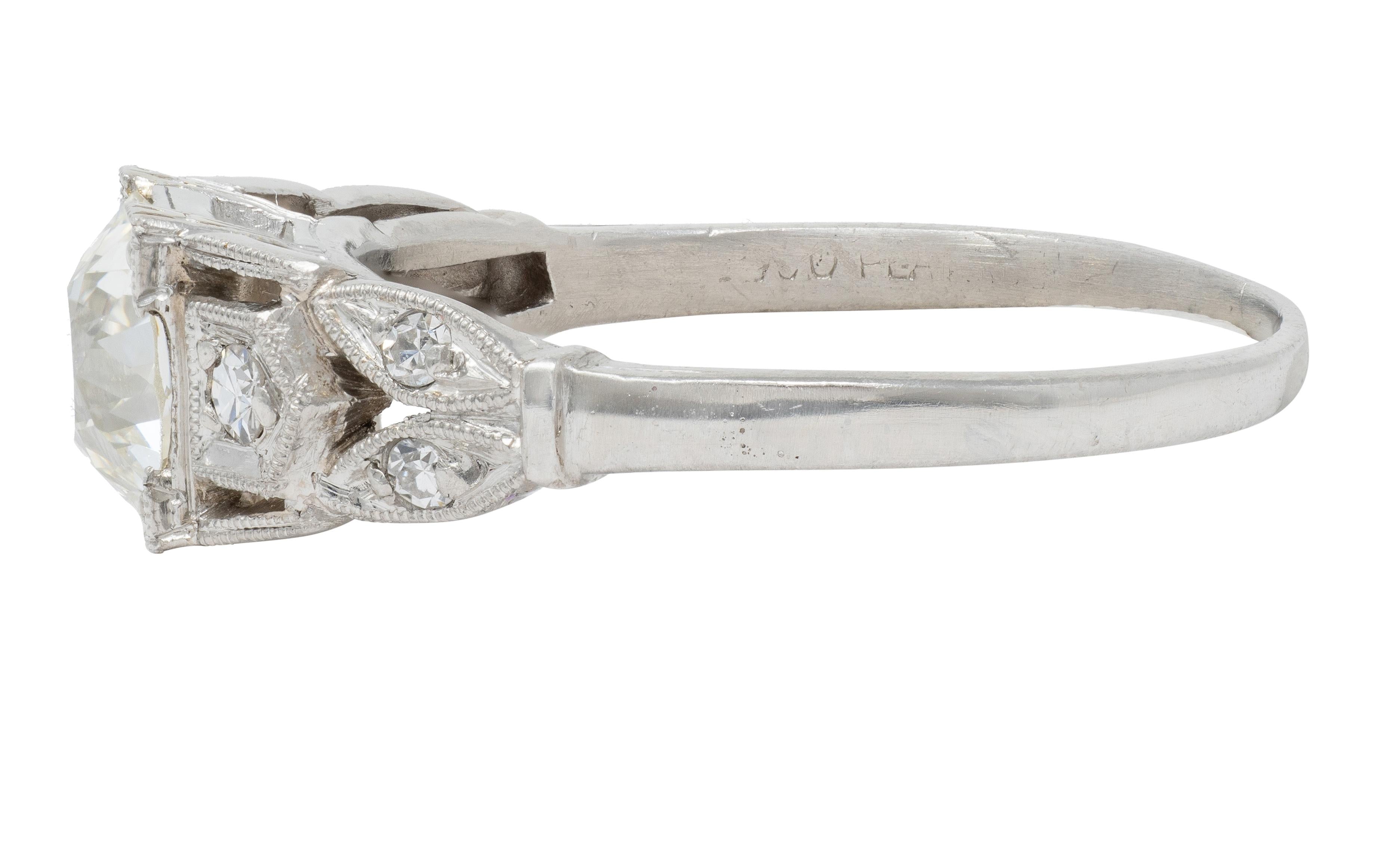 Art Deco 0.92 CTW Old European Diamond Platinum Vintage Lotus Engagement Ring