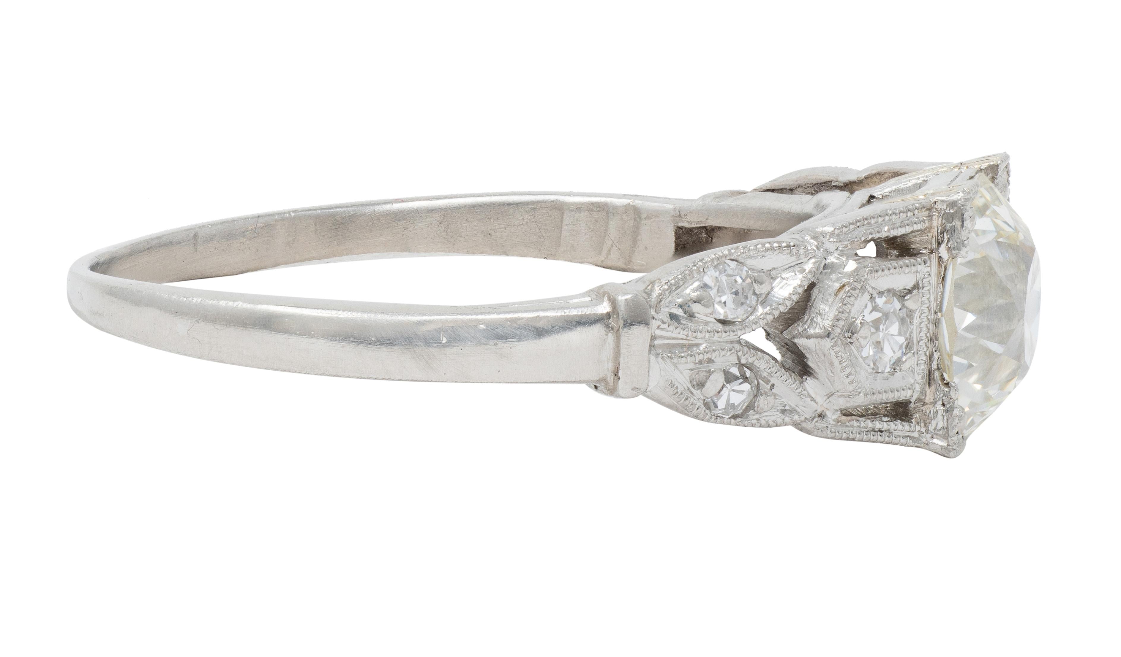 Art Deco 0.92 CTW Old European Diamond Platinum Vintage Lotus Engagement Ring
