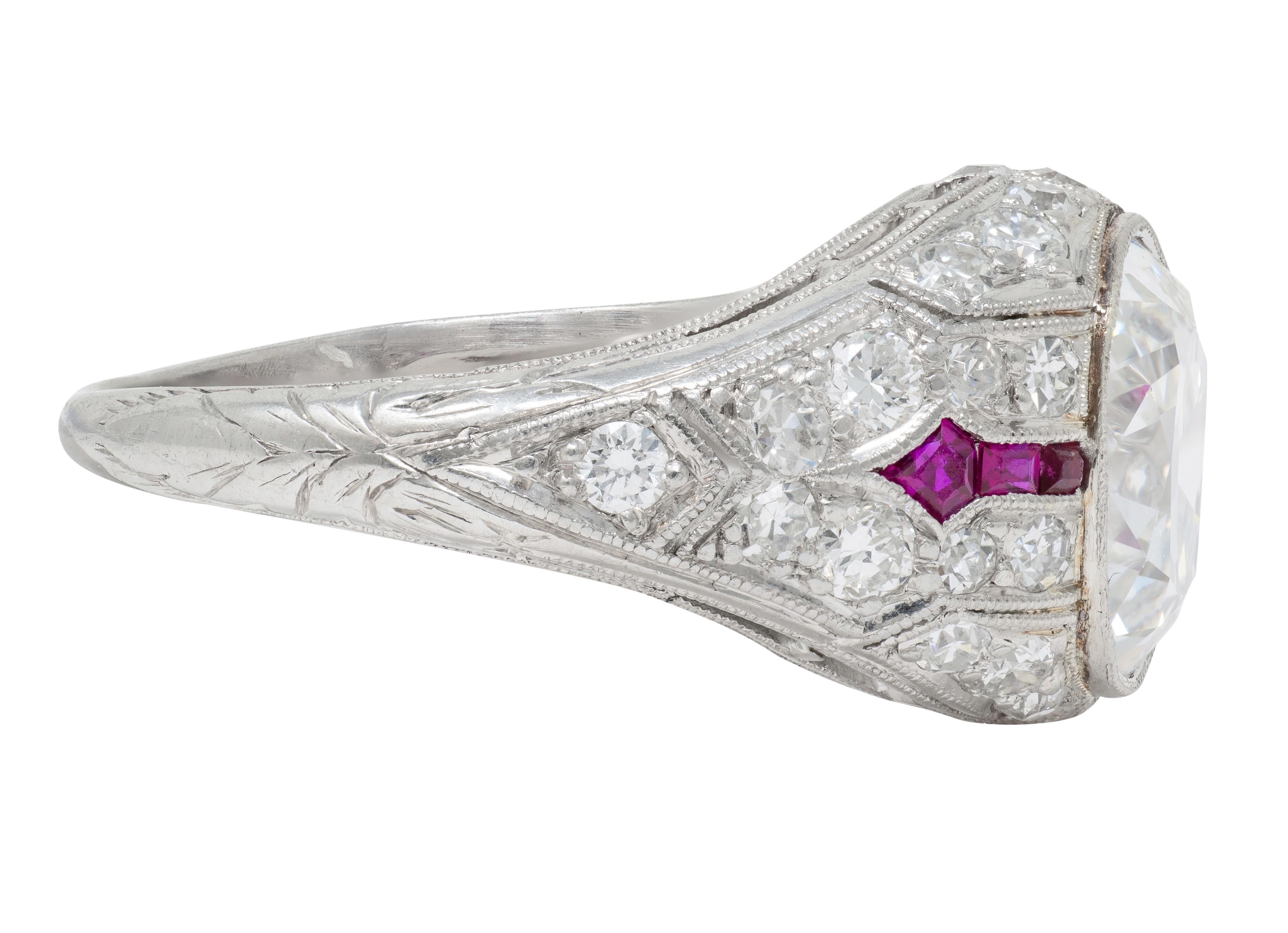Art Deco 3.16 CTW Diamond Ruby Platinum Vintage Arrow Engagement Ring GIA