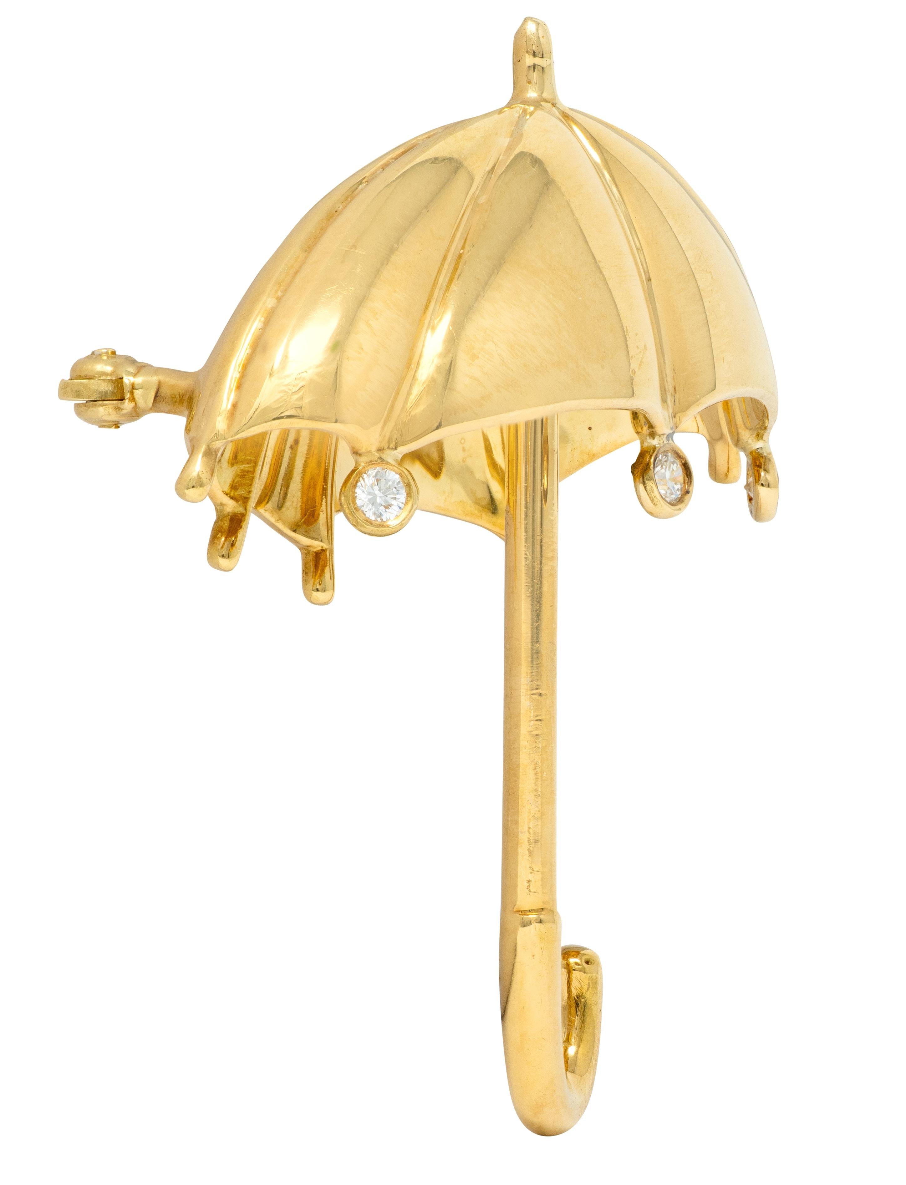 Tiffany & Co. 1960's Diamond 18 Karat Yellow Gold Vintage Umbrella Brooch