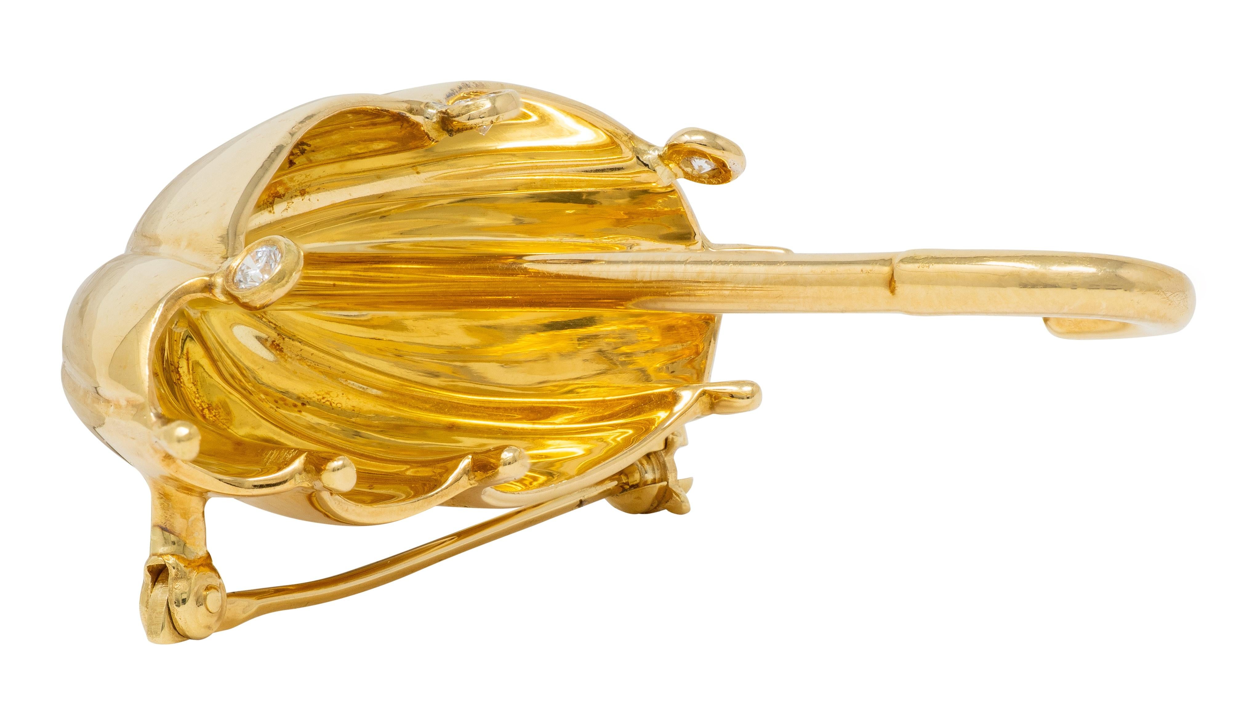 Tiffany & Co. 1960's Diamond 18 Karat Yellow Gold Vintage Umbrella Brooch