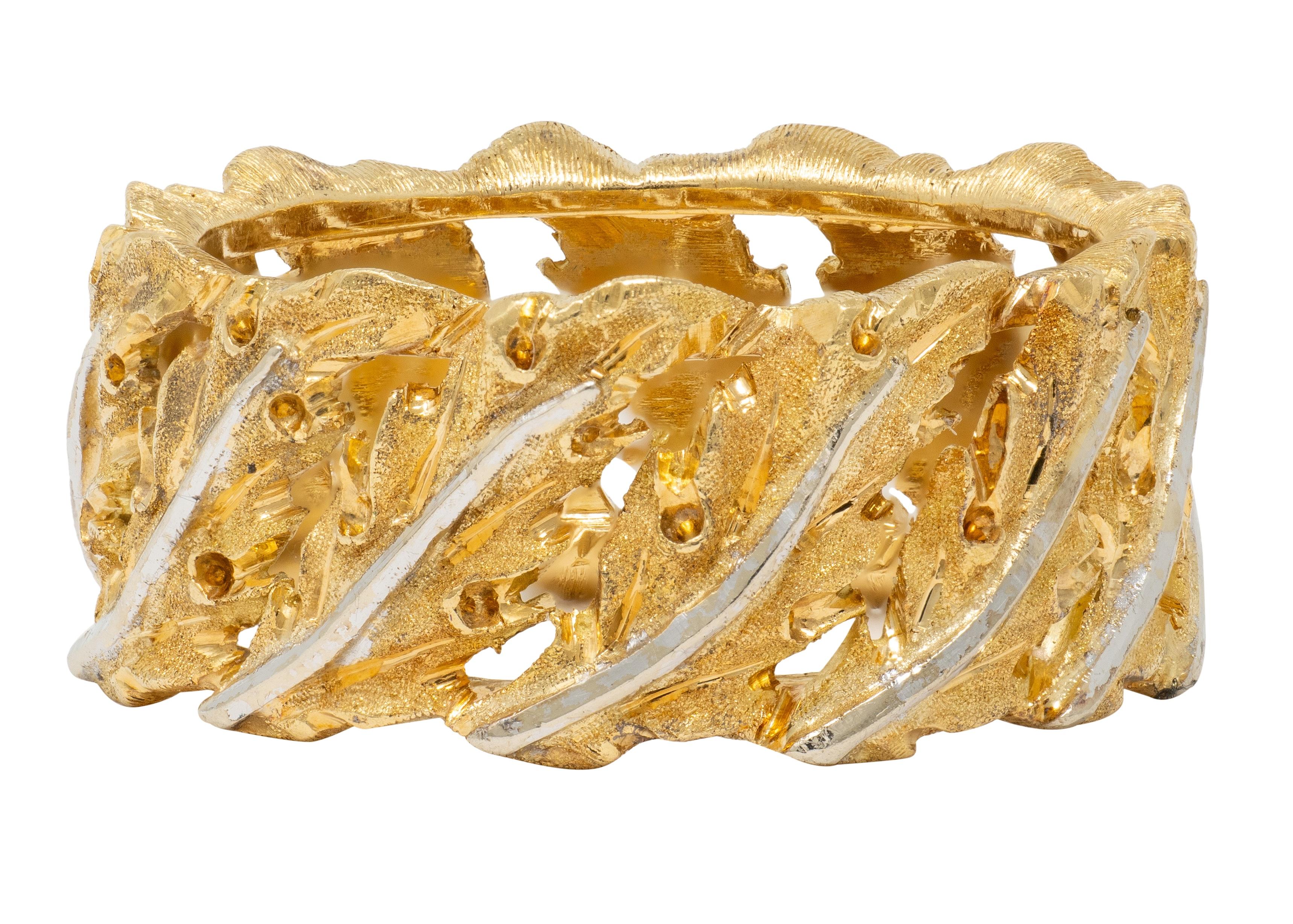 Buccellati 1970's 18 Karat Two-Tone Yellow White Gold Vintage Leaf Ring