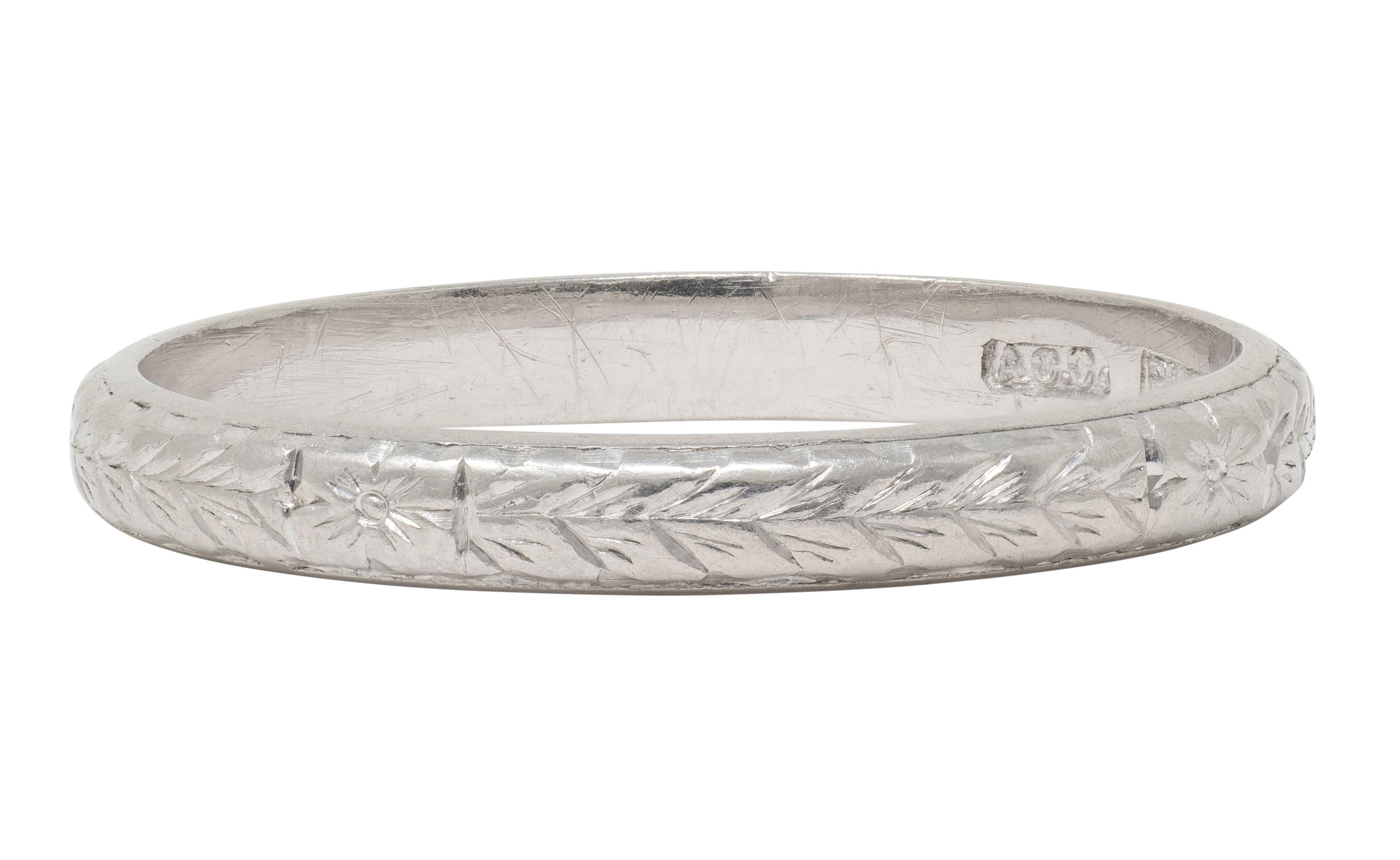 Art Deco Platinum Vintage Orange Blossom Wheat Wedding Band Ring