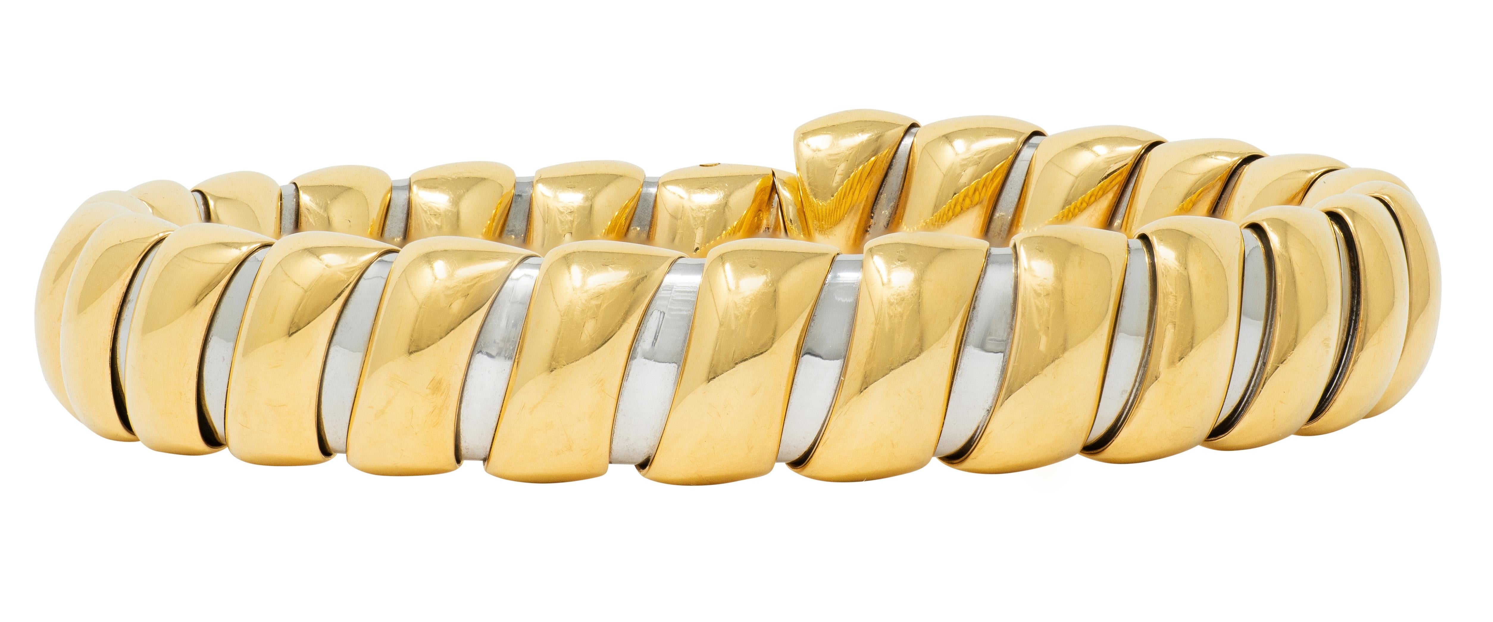 Bulgari 1990's 18K Yellow Gold Stainless Steel Tubogas Vintage Cuff Bracelet