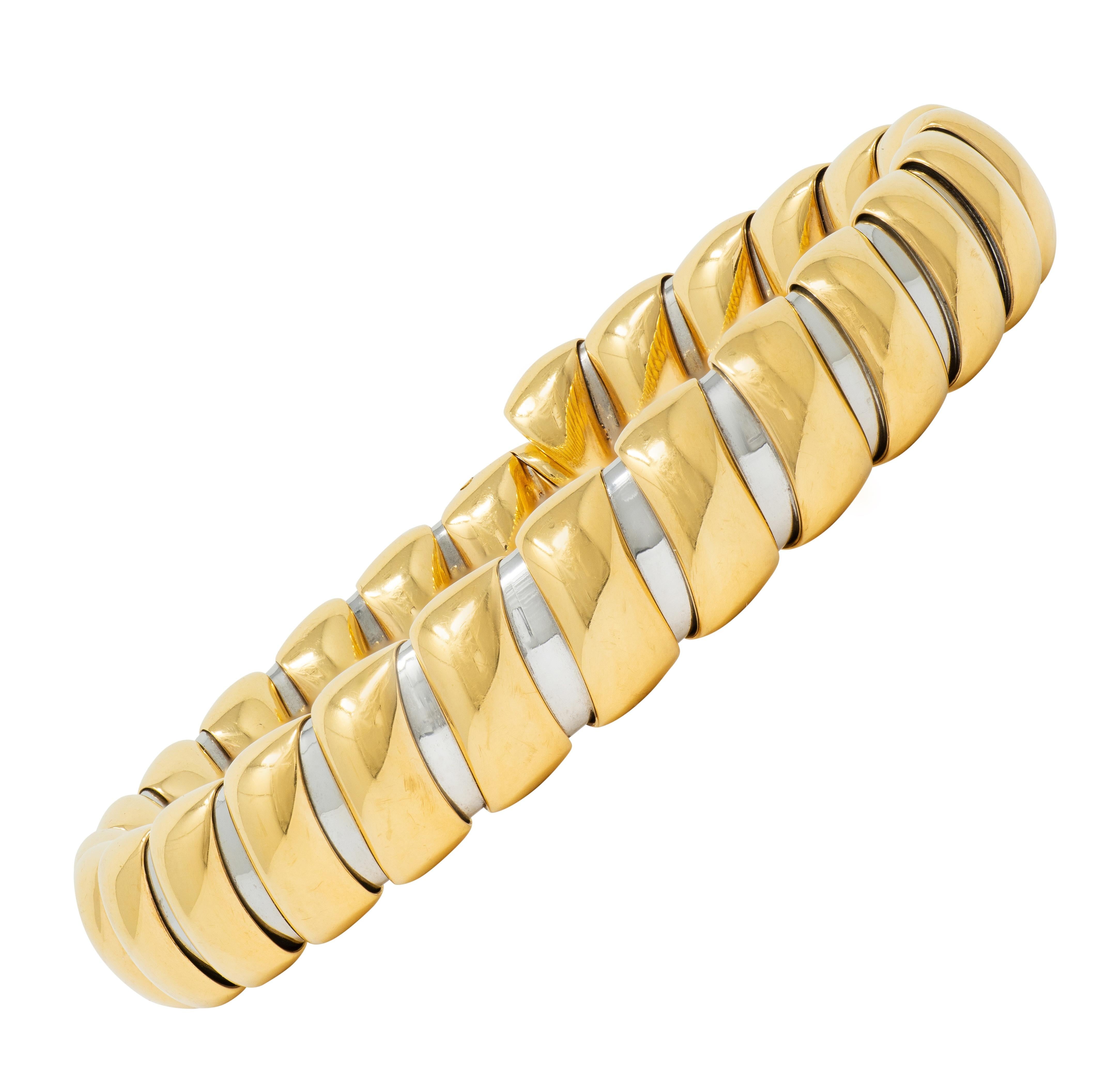 Bulgari 1990's 18K Yellow Gold Stainless Steel Tubogas Vintage Cuff Bracelet