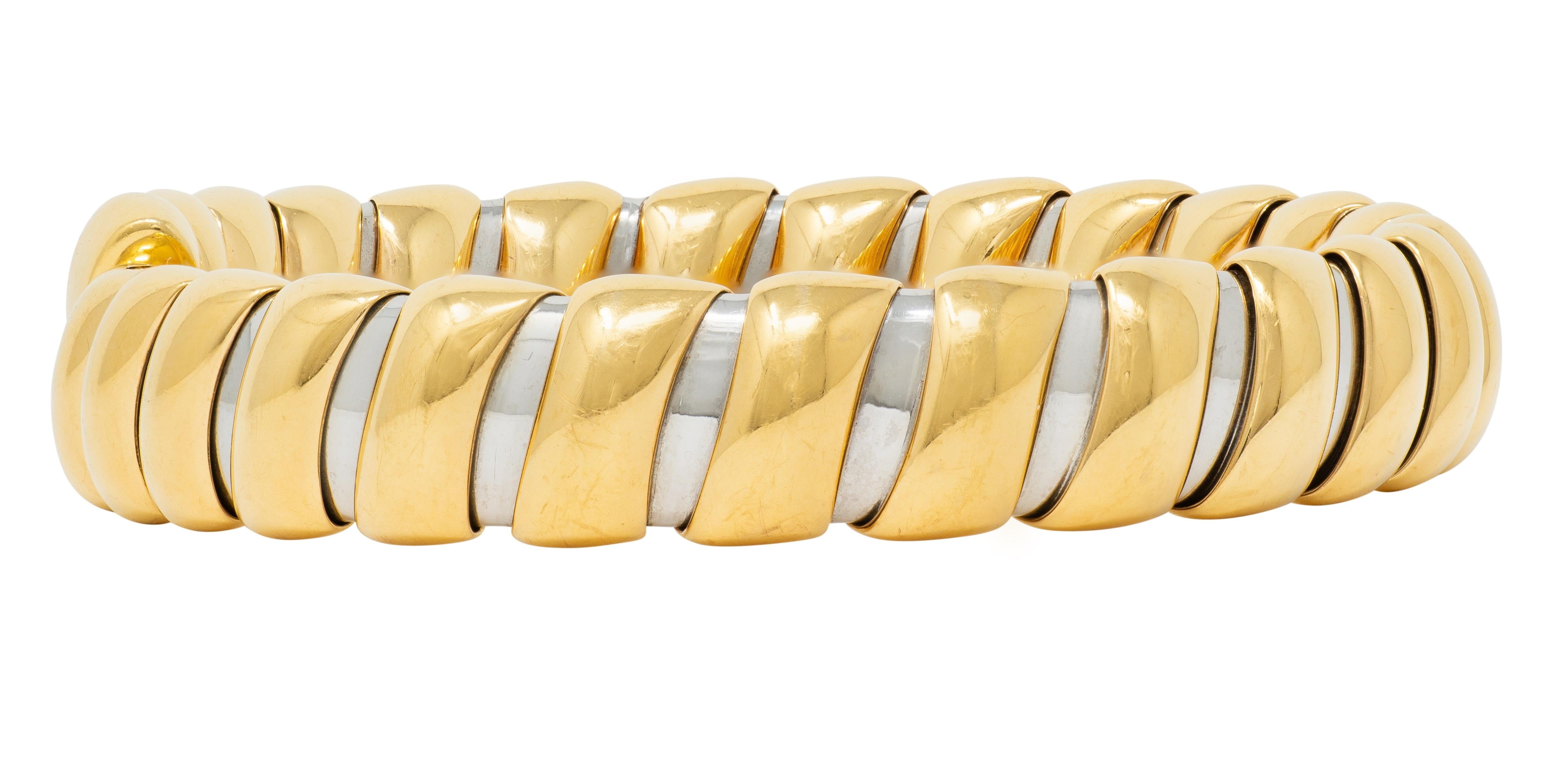 Bulgari 1990's 18K Yellow Gold Stainless Steel Tubogas Vintage Cuff Bracelet