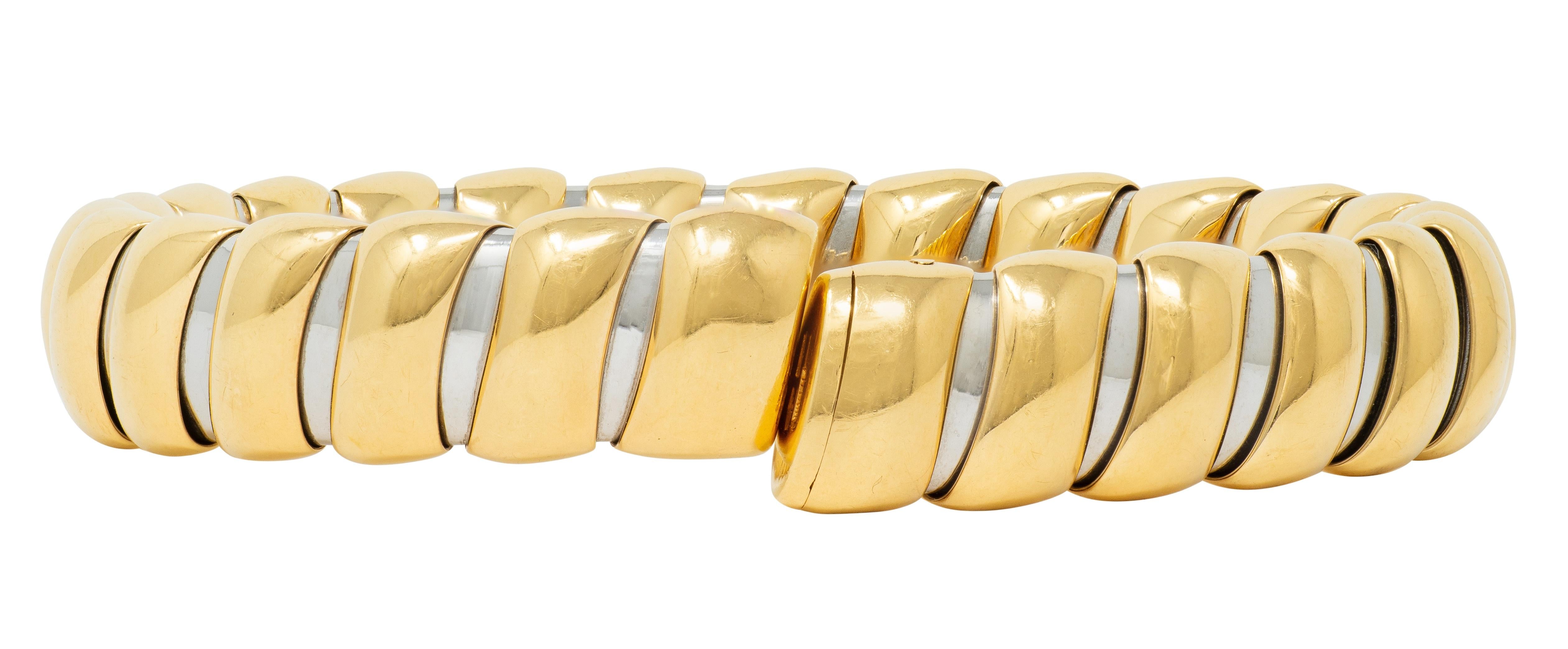 Bulgari 1990's 18K Yellow Gold Stainless Steel Tubogas Vintage Cuff Bracelet