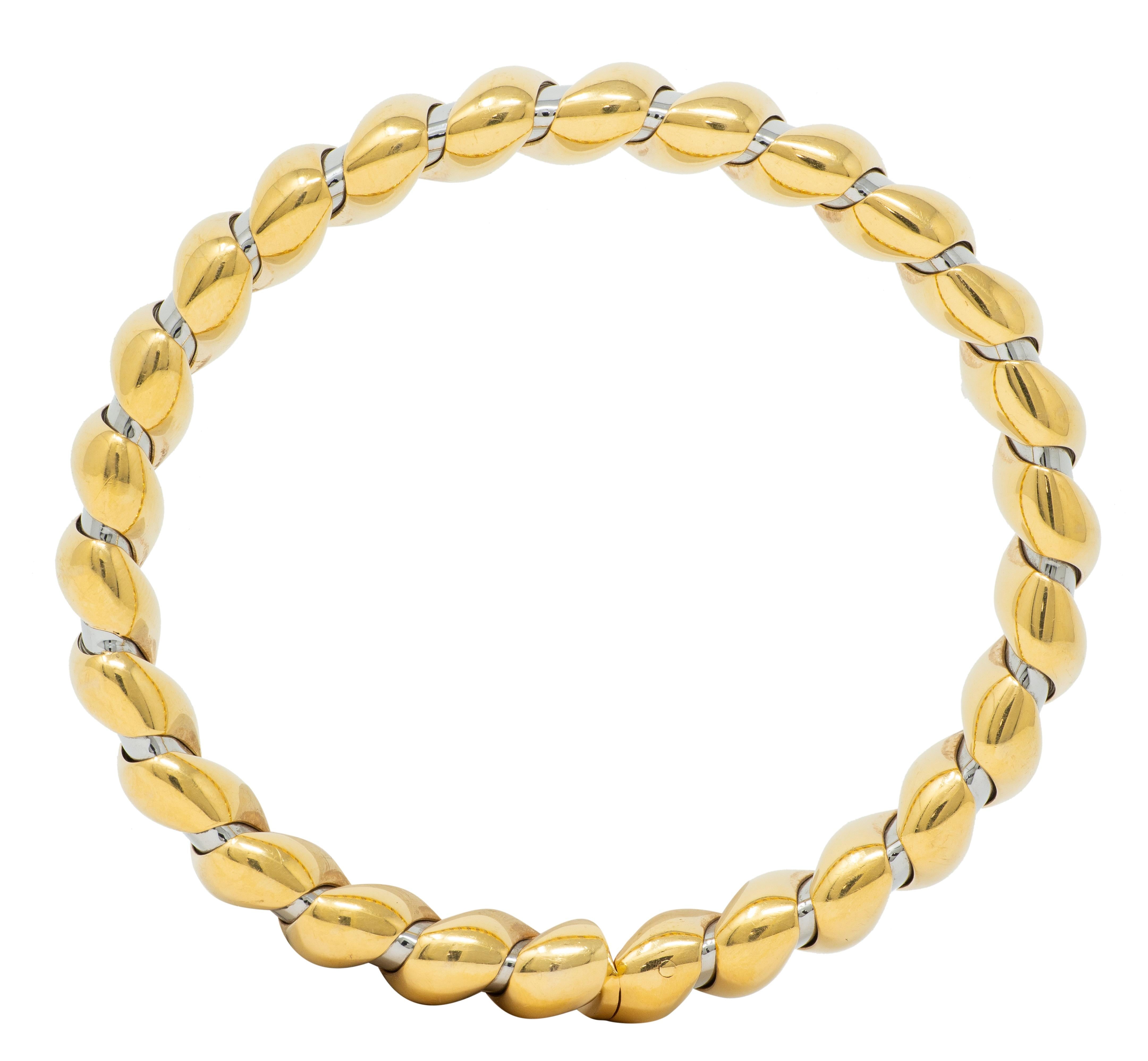 Bulgari 1990's 18K Yellow Gold Stainless Steel Tubogas Vintage Cuff Bracelet