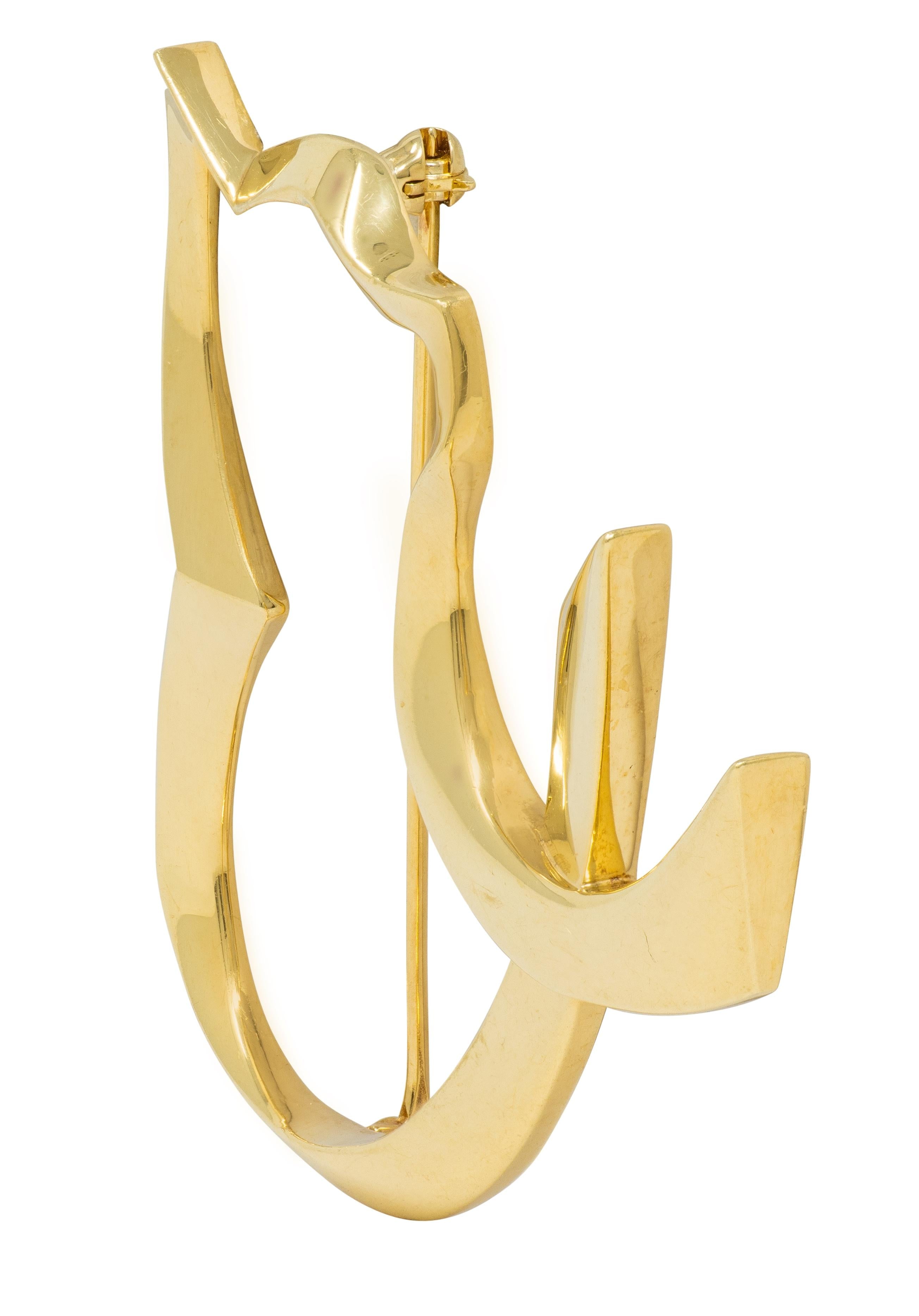 Tiffany & Co. Paloma Picasso 1990's 18K Yellow Gold Vintage Cat Heart Brooch