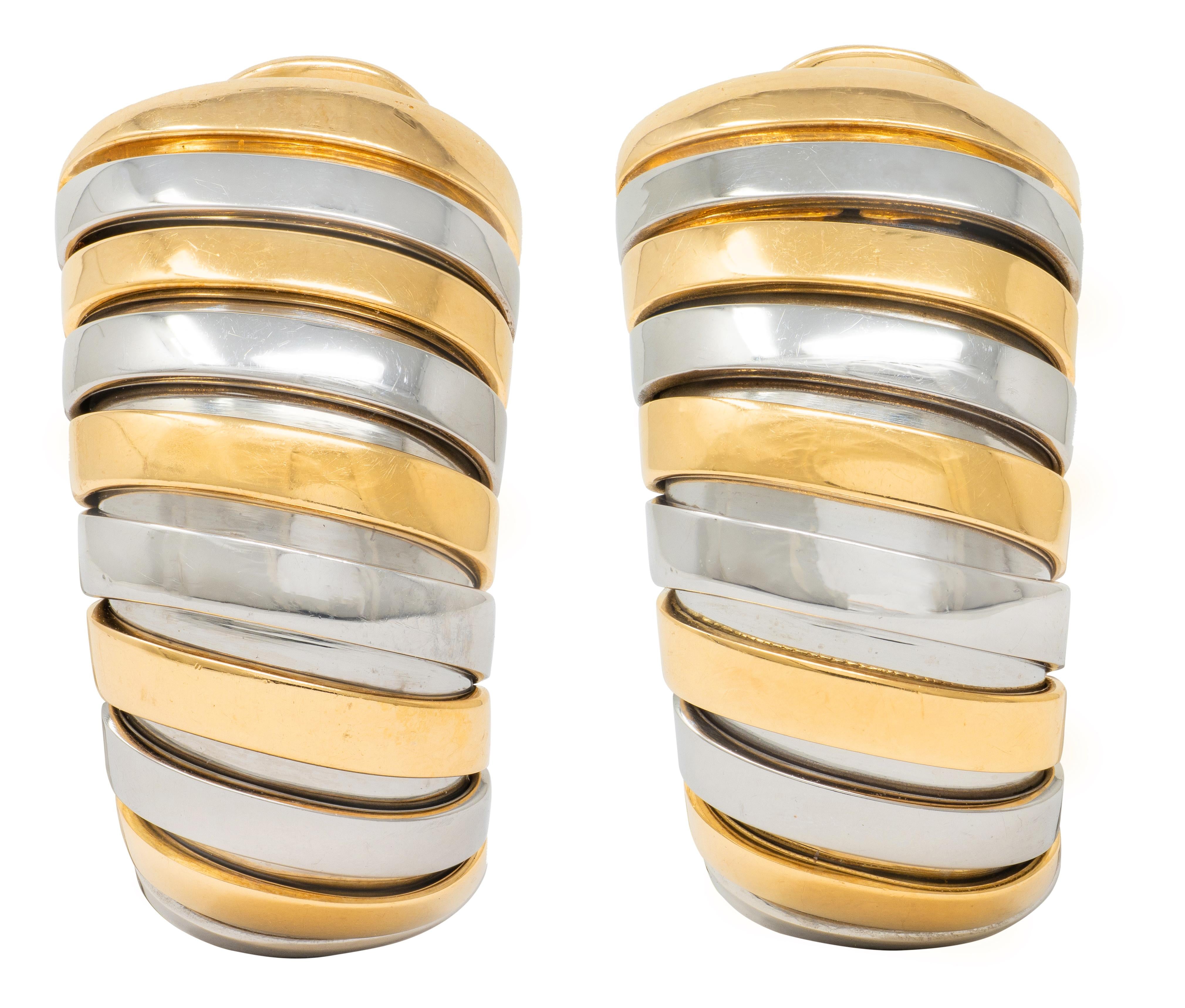 Bulgari 1990's 18K Gold Stainless Steel Vintage Spiga Tubogas Serpenti Earrings