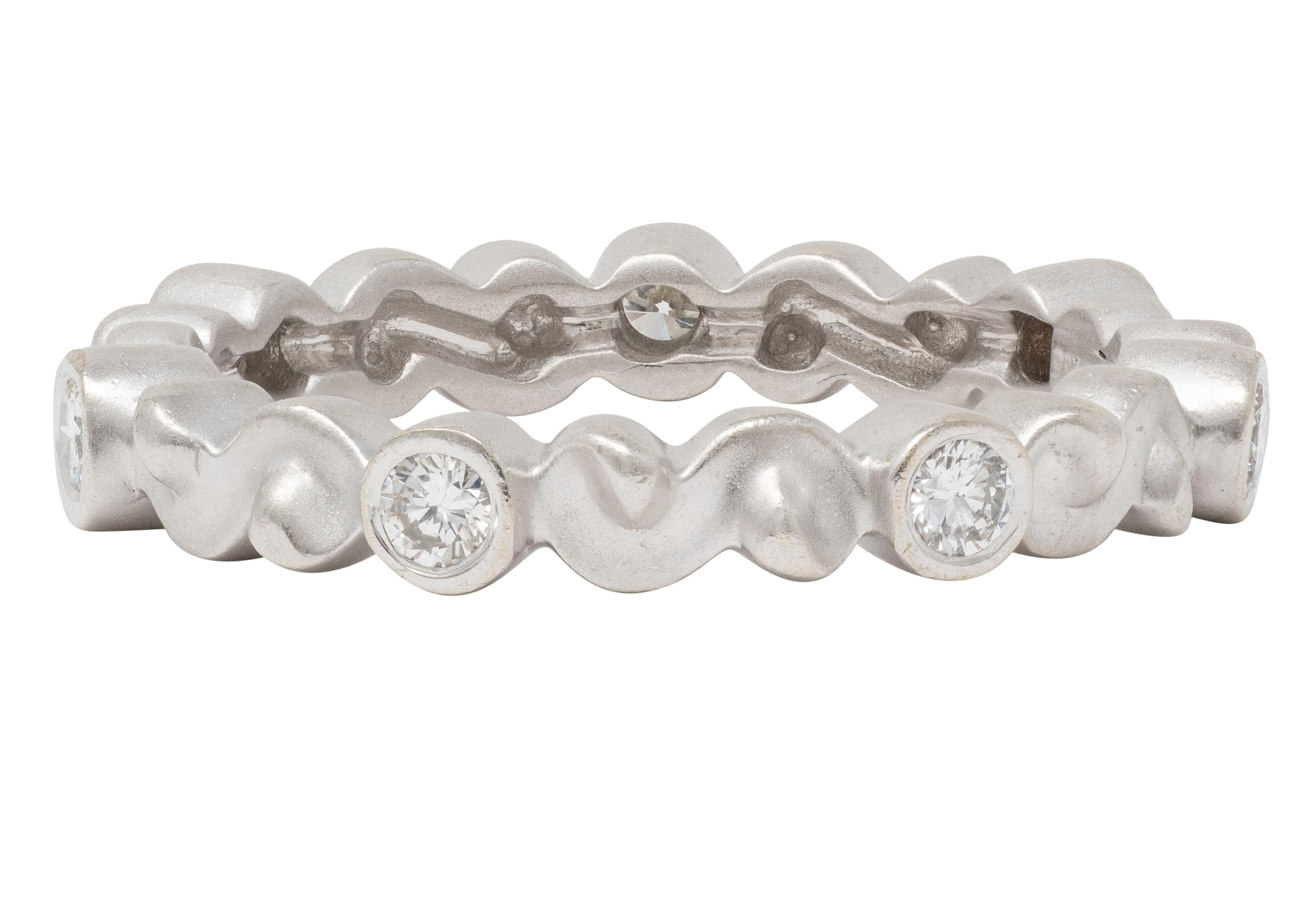 1990's Diamond 14 Karat White Gold Vintage Scrolling Bezel Band Ring