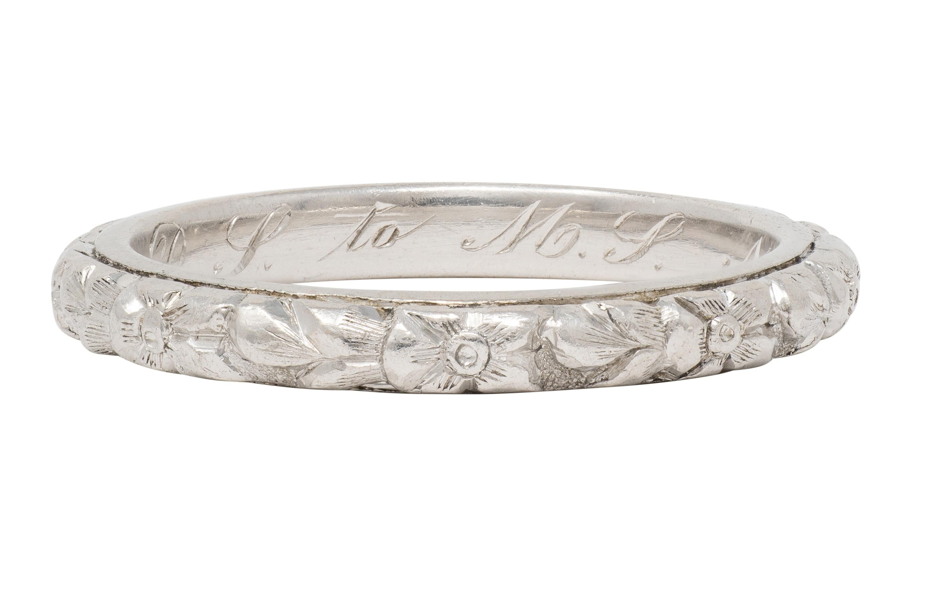 1914 Platinum Antique Edwardian Orange Blossom Wedding Band Ring