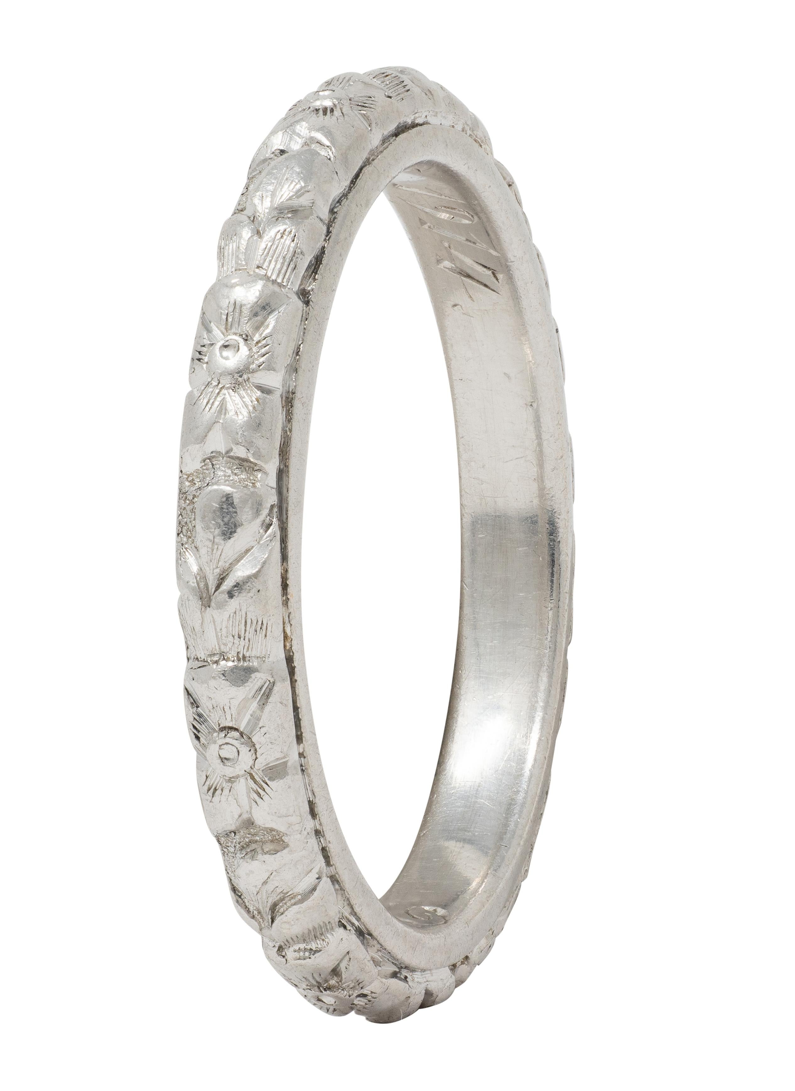 1914 Platinum Antique Edwardian Orange Blossom Wedding Band Ring