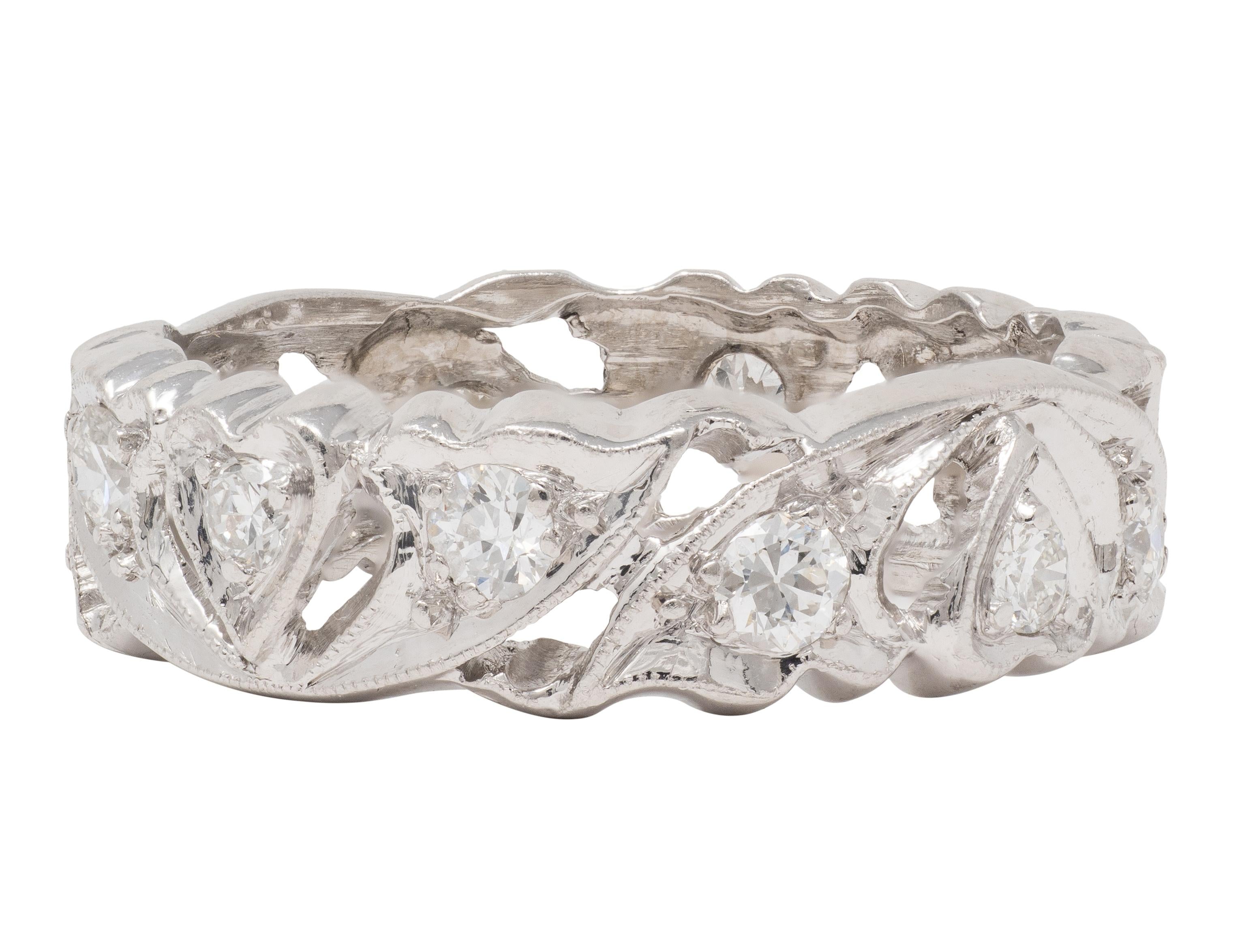 Retro Diamond Platinum Vintage Heart Vine Band Ring