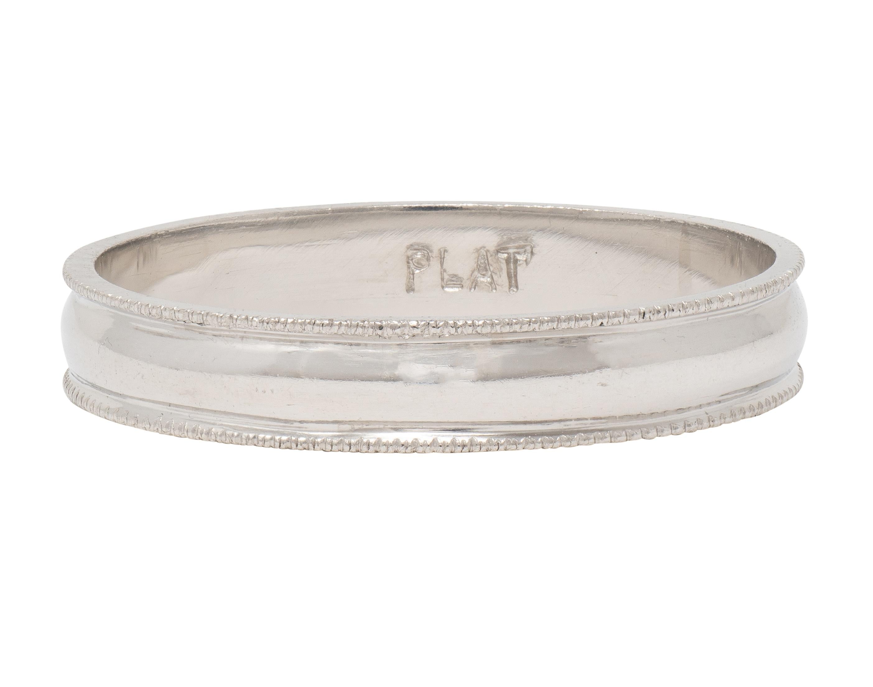 Retro Platinum Vintage Milgrain Wedding Band Ring