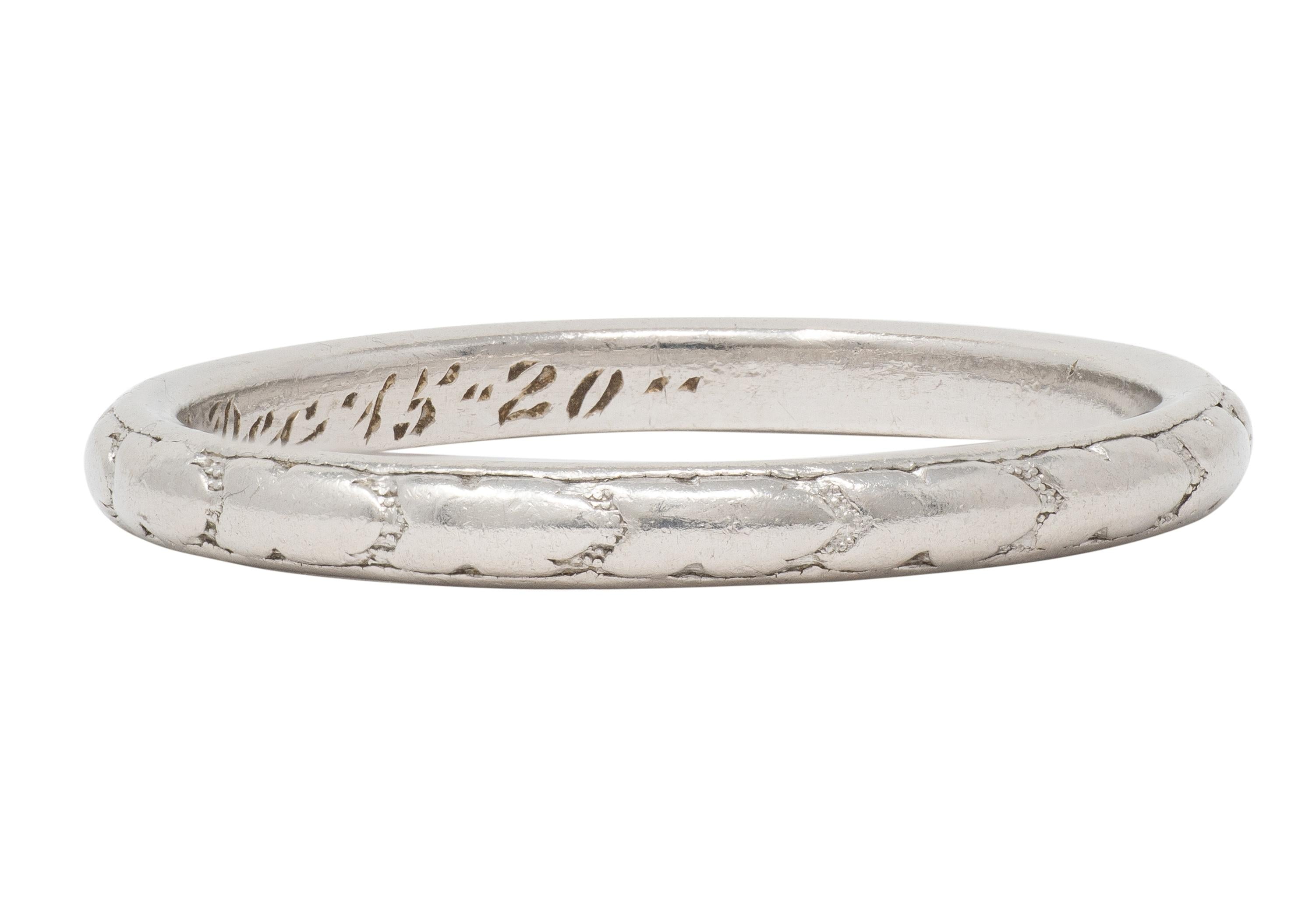 1920 Art Deco Platinum Foliate Antique Wedding Band Ring
