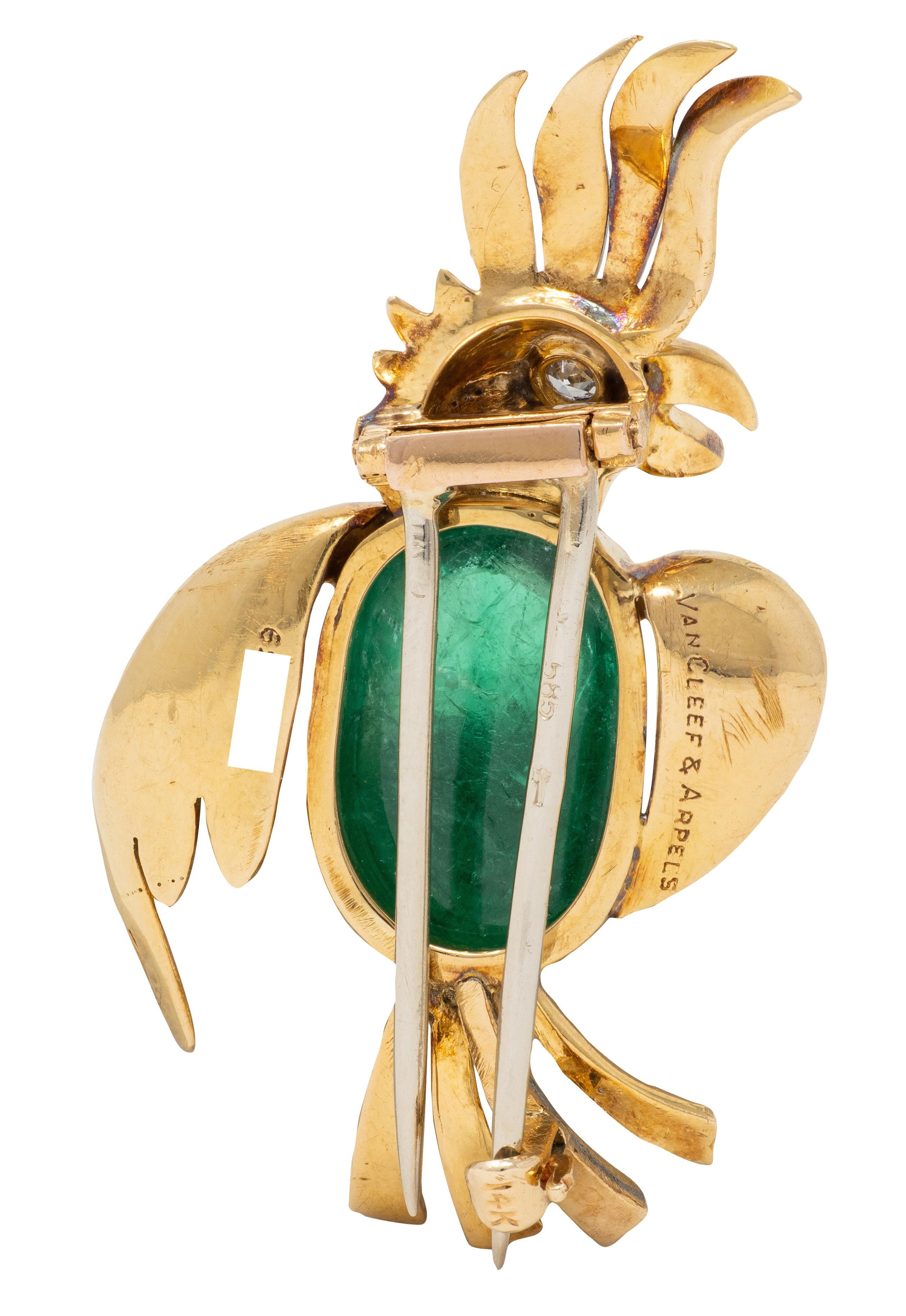 Van Cleef & Arpels French Emerald Diamond 18K Yellow Gold Vintage Bird Brooch