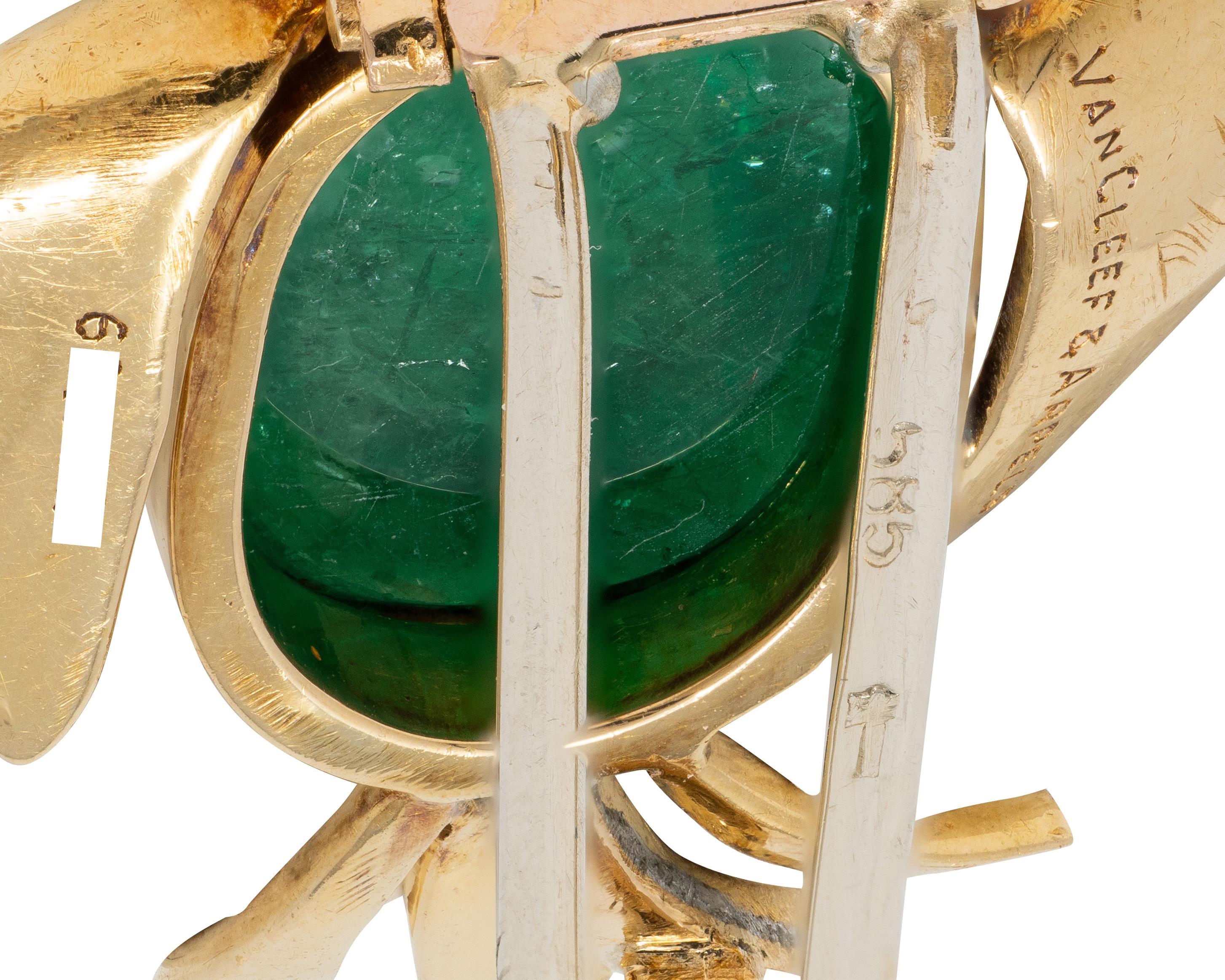 Van Cleef & Arpels French Emerald Diamond 18K Yellow Gold Vintage Bird Brooch