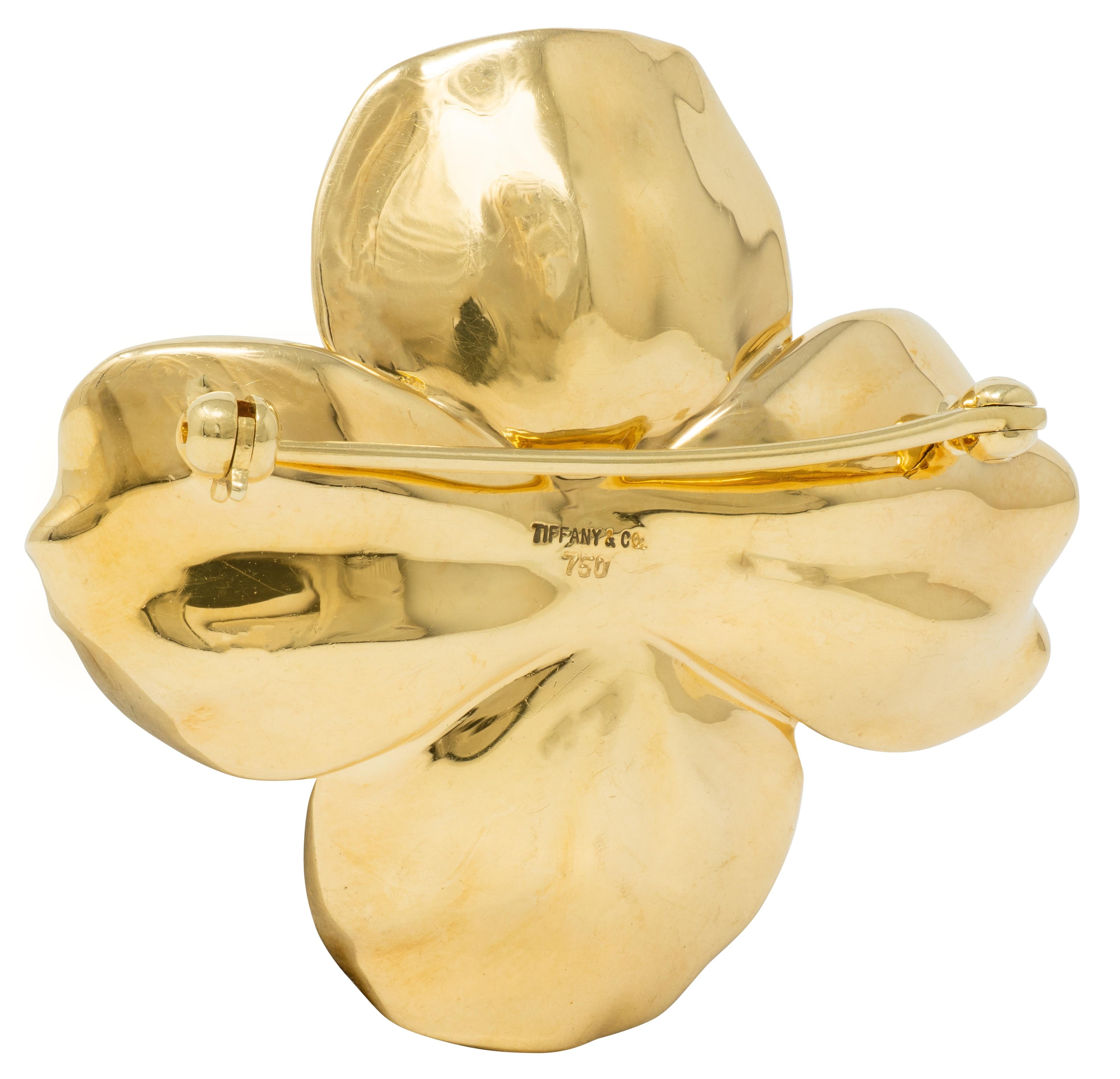 Tiffany & Co. 2000's Diamond 18 Karat Yellow Gold Dogwood Flower Brooch