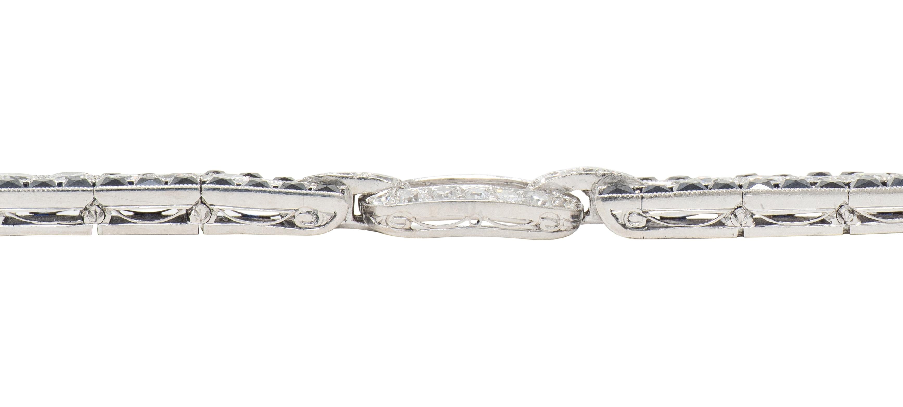 Art Deco 16.98 CTW Sapphire Diamond Platinum Vintage Buckle Line Bracelet