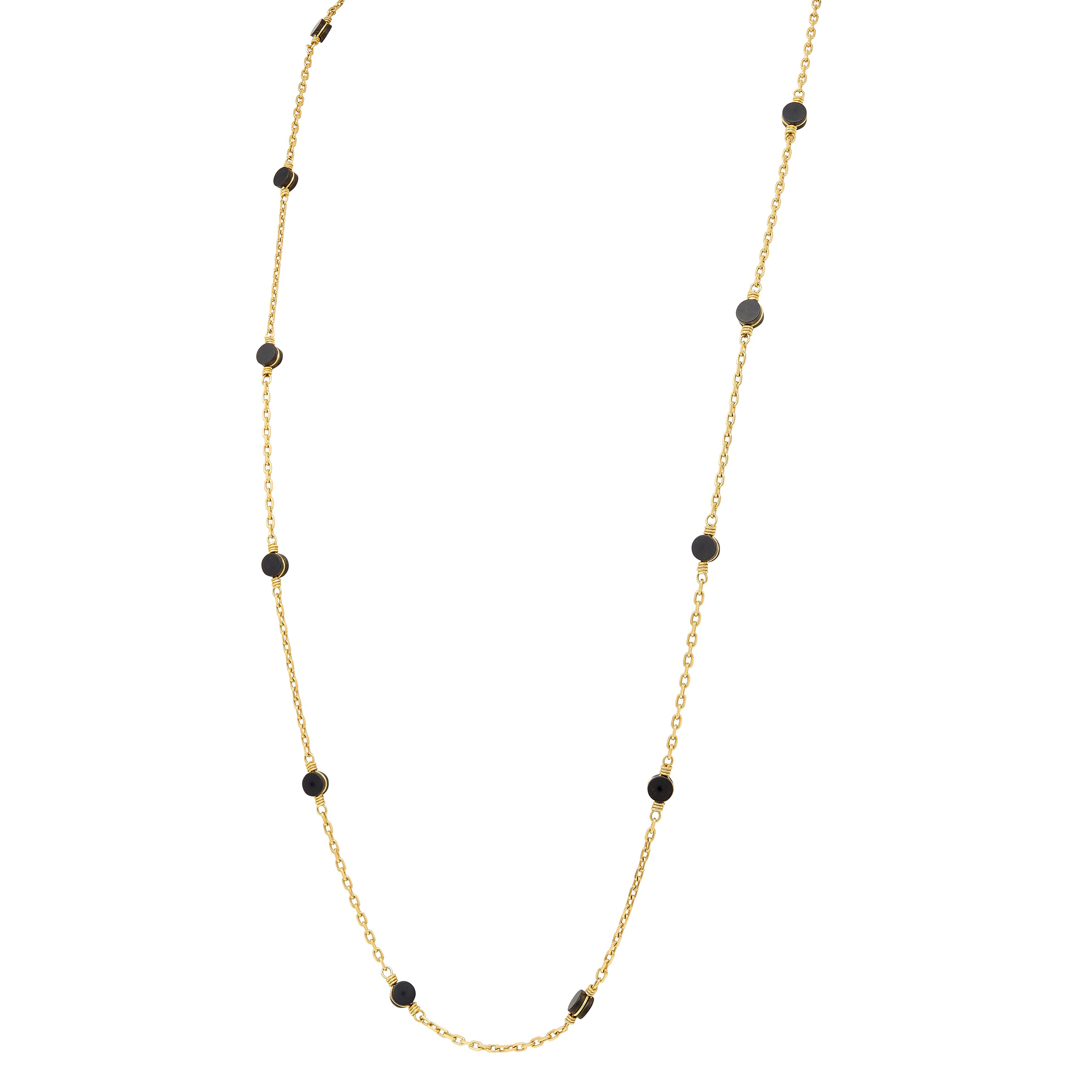Van Cleef & Arpels 1970's Ebony Wood 18K Yellow Gold Vintage Station Necklace