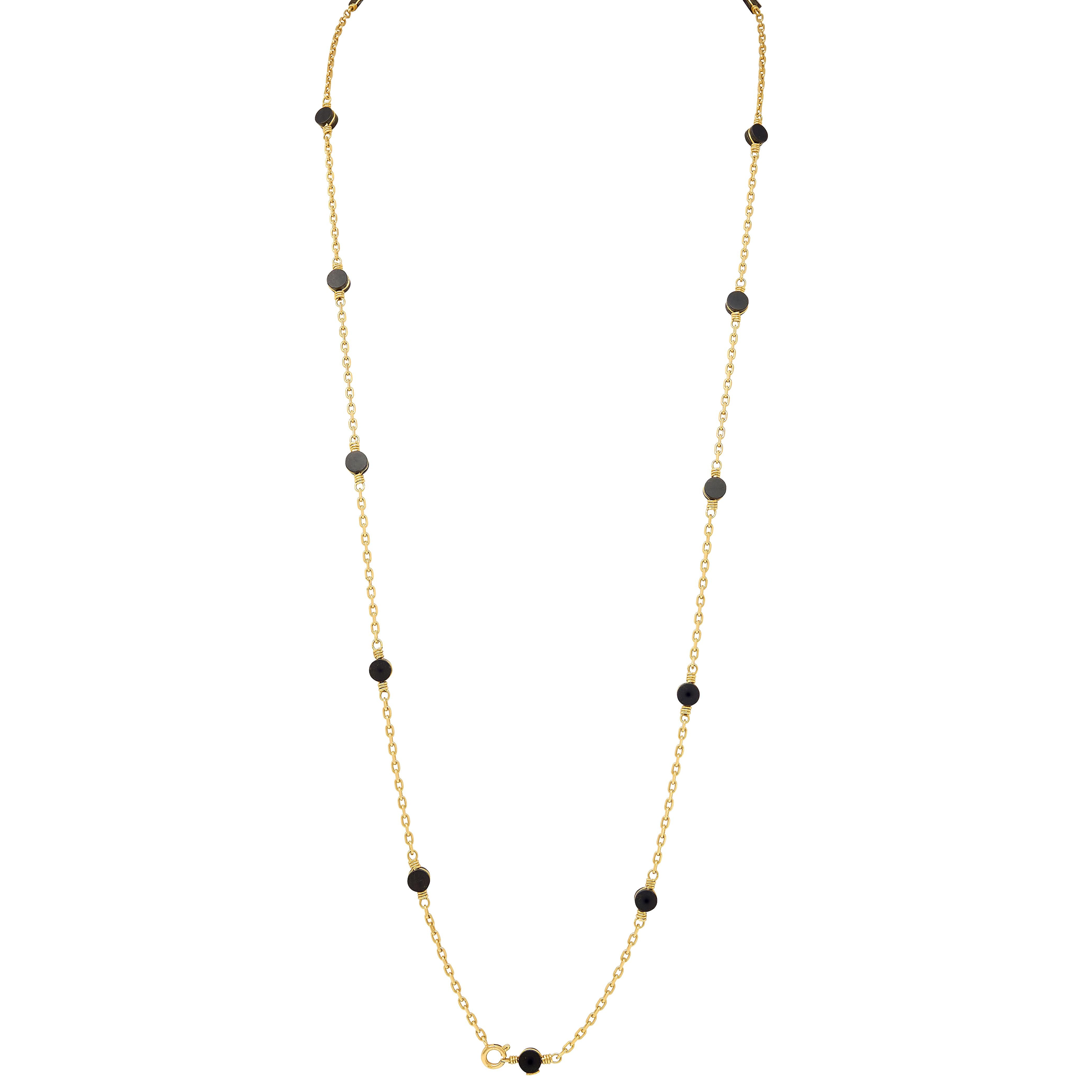 Van Cleef & Arpels 1970's Ebony Wood 18K Yellow Gold Vintage Station Necklace