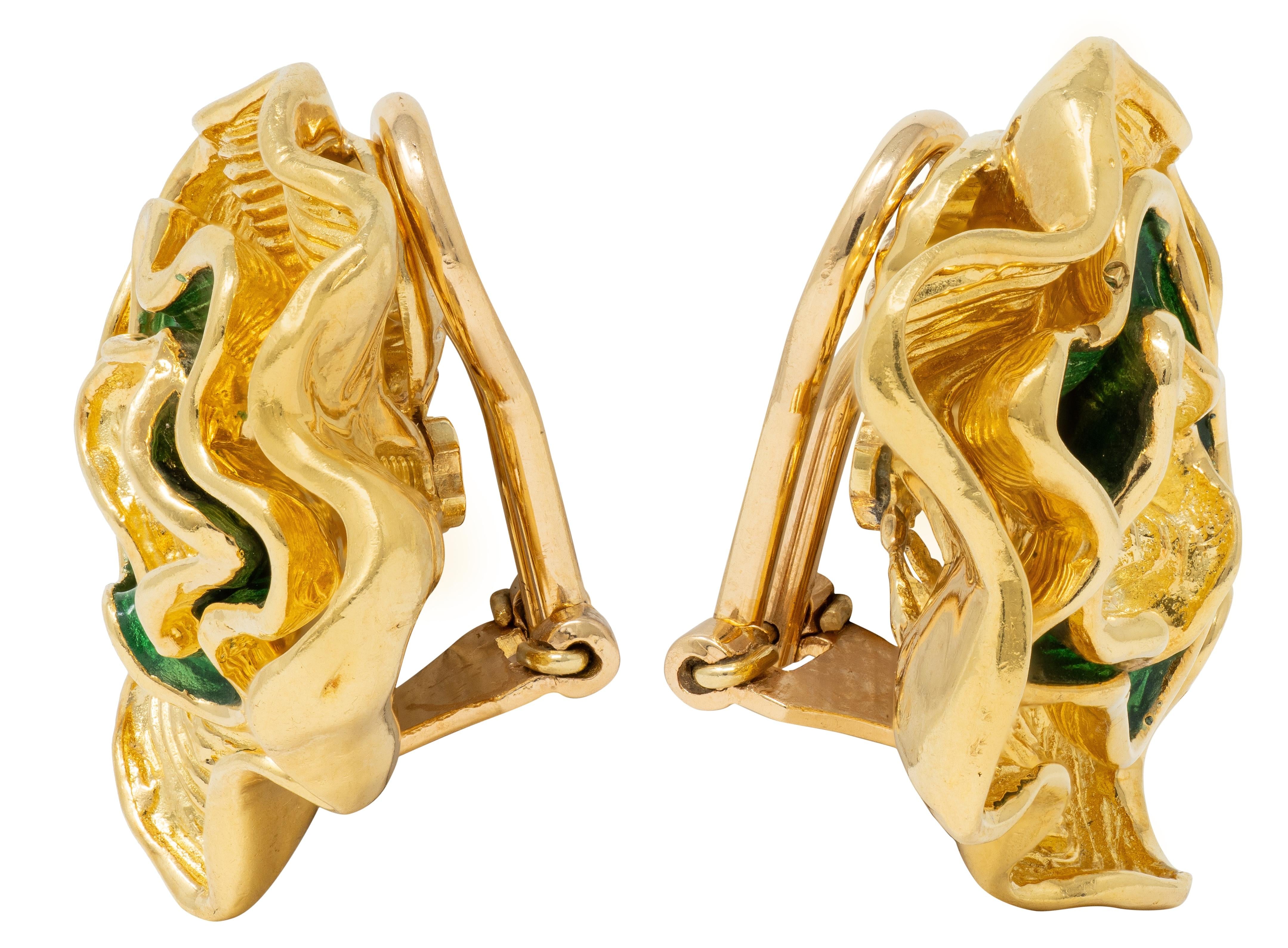 Tiffany & Co. 1960's Enamel 18 Karat Yellow Gold Vintage Ear-Clip Earrings