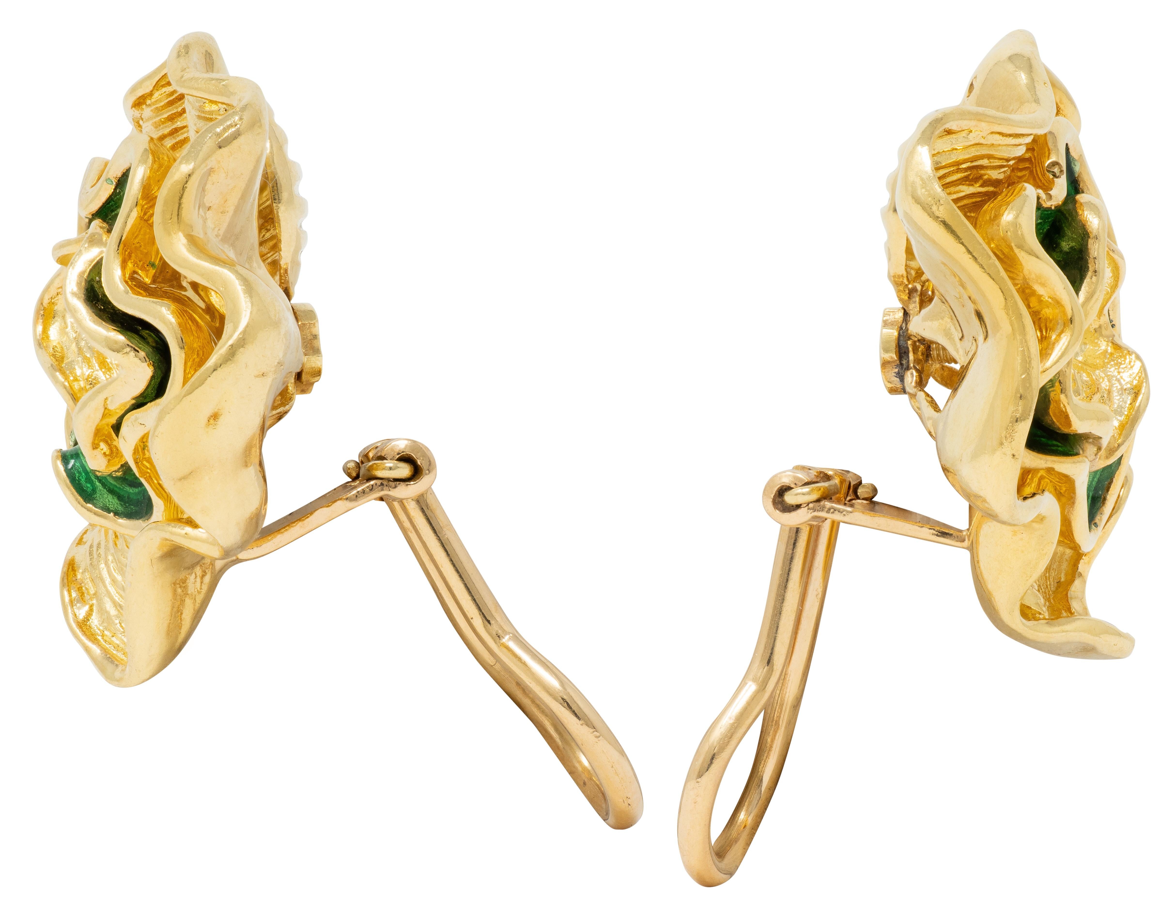 Tiffany & Co. 1960's Enamel 18 Karat Yellow Gold Vintage Ear-Clip Earrings